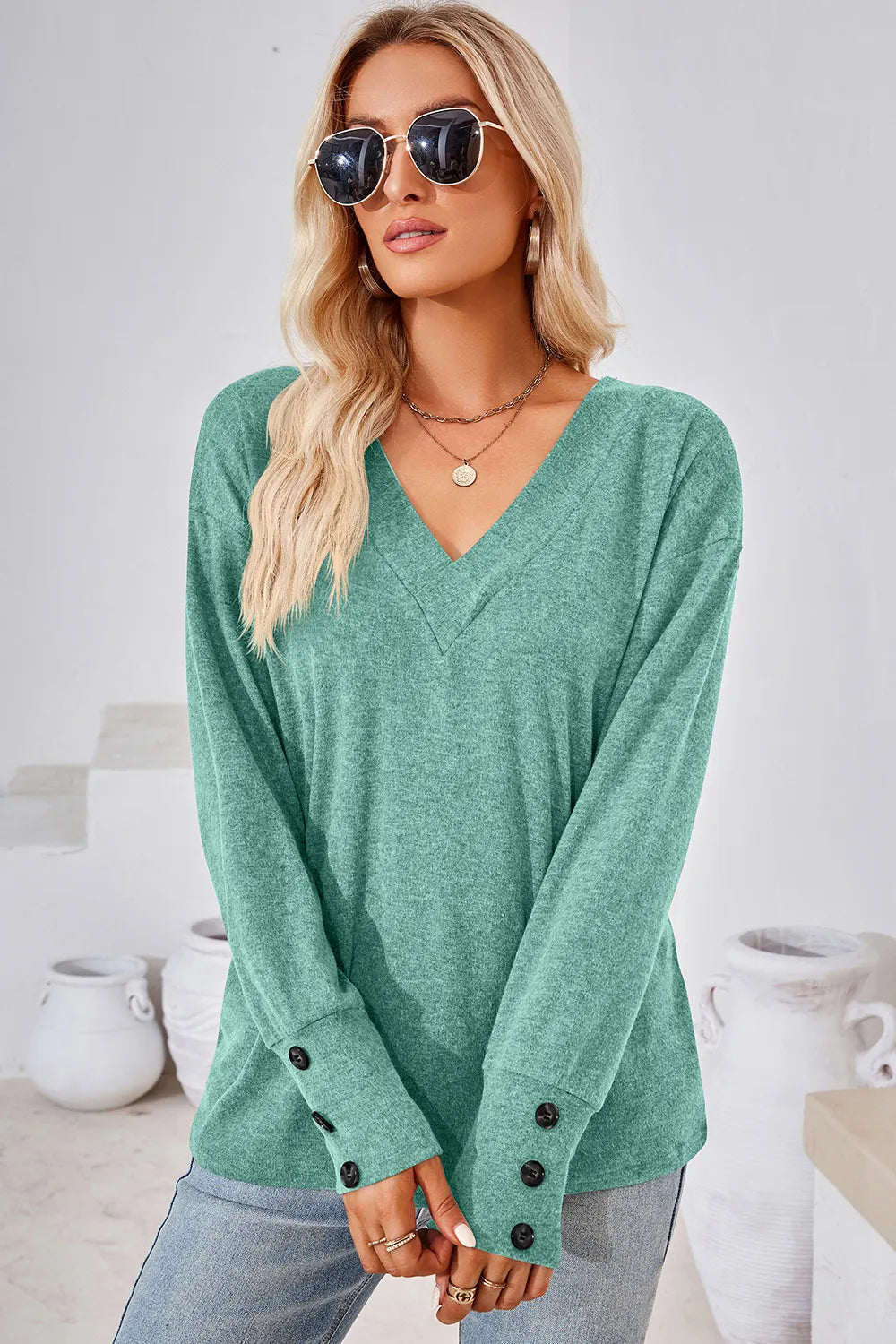 V-Neck Dropped Shoulder T-Shirt - Lilixa.store