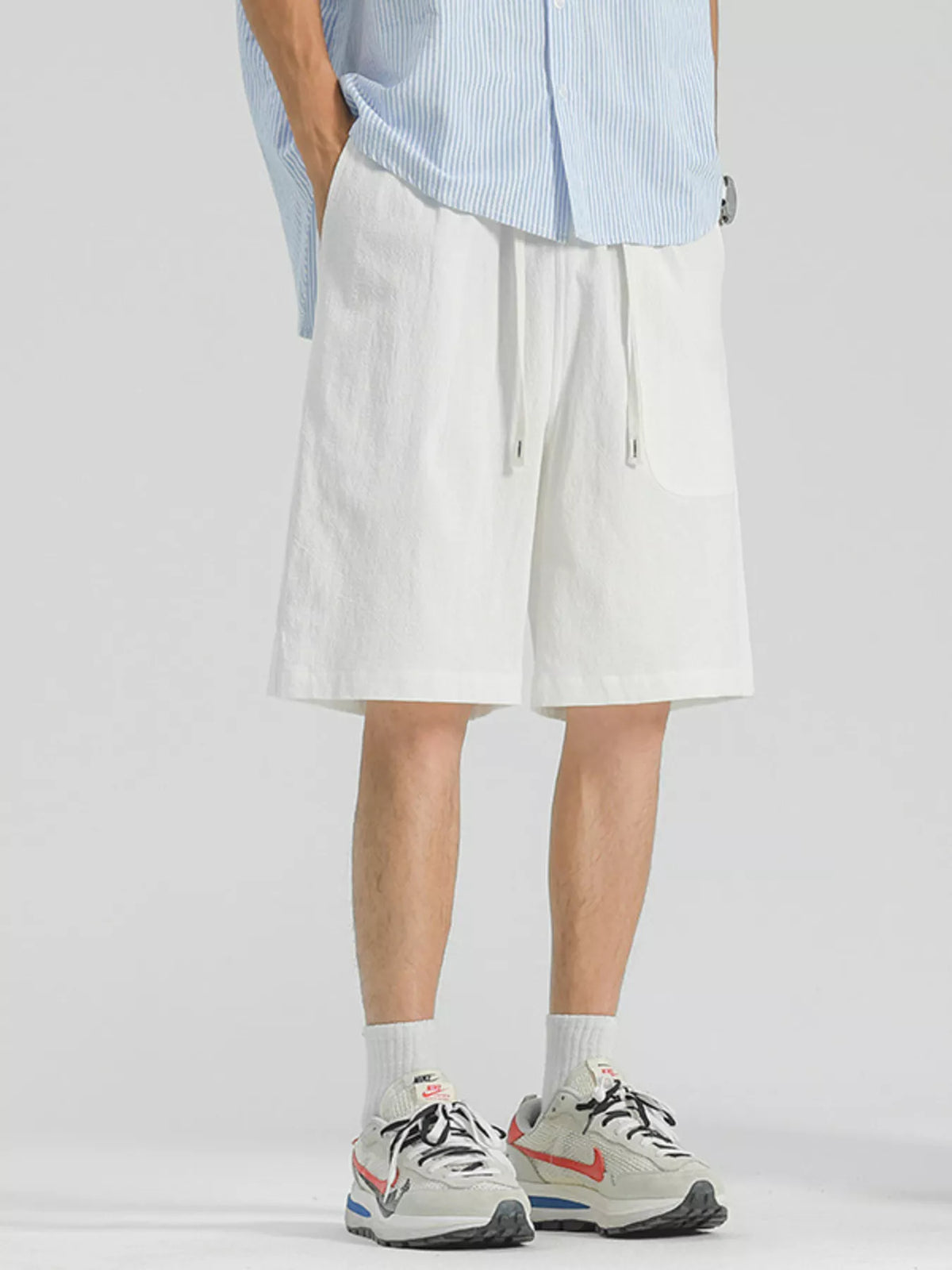 Men's Plus Size Loose Fit Drawstring Shorts in White