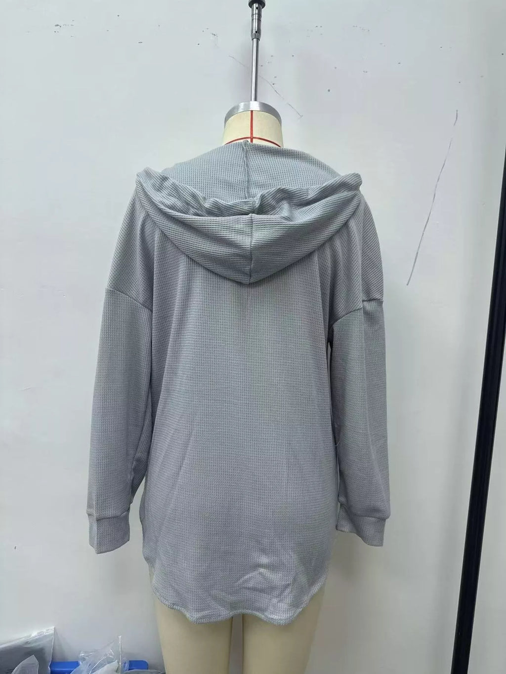 Drawstring Waffle Knit Hoodie - Lilixa.store