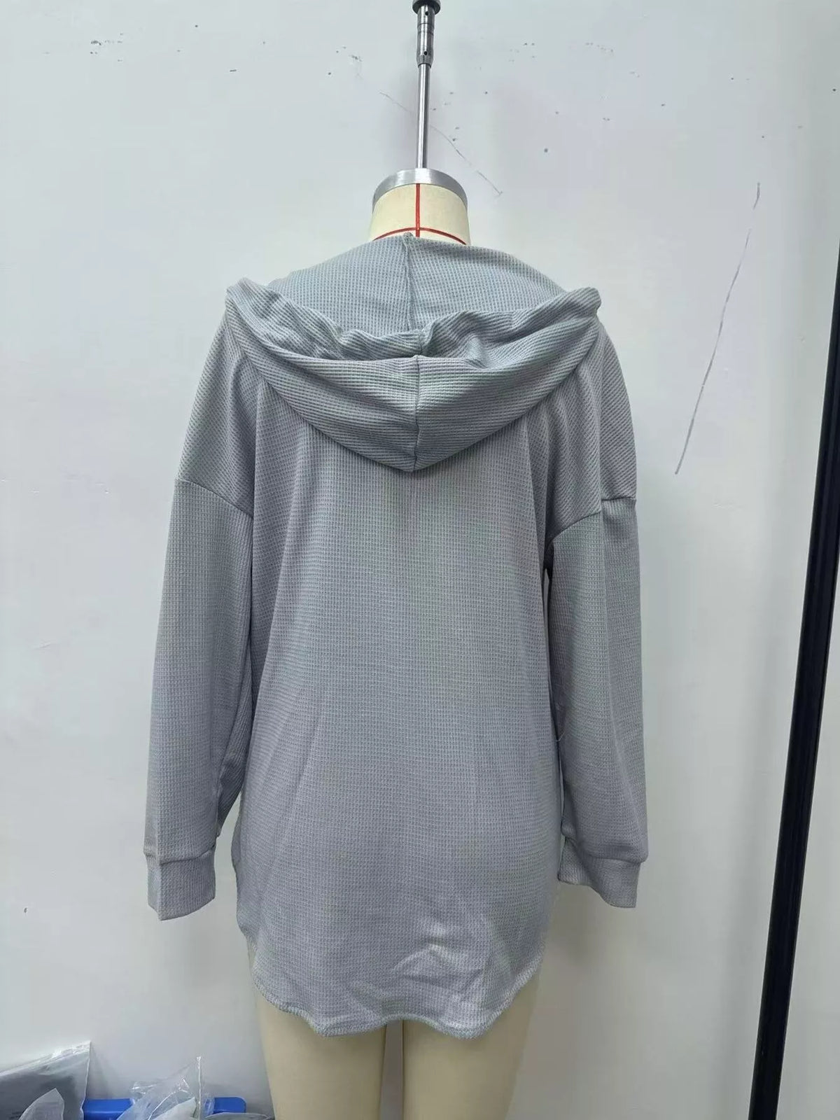 Drawstring Waffle Knit Hoodie - Lilixa.store