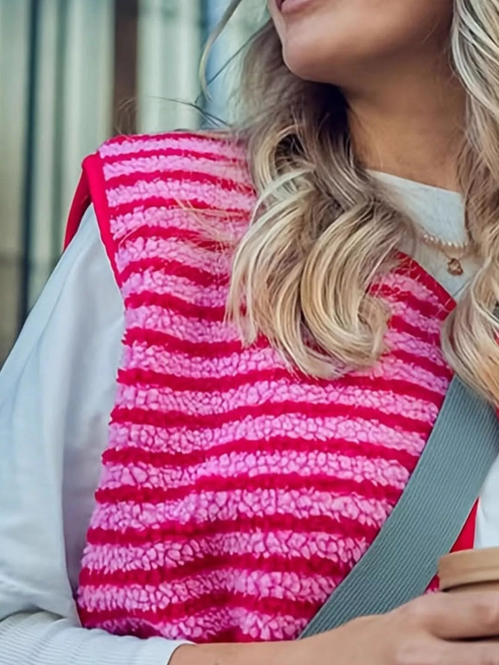 Striped Fleece Button-Up Vest Coat - Lilixa.store
