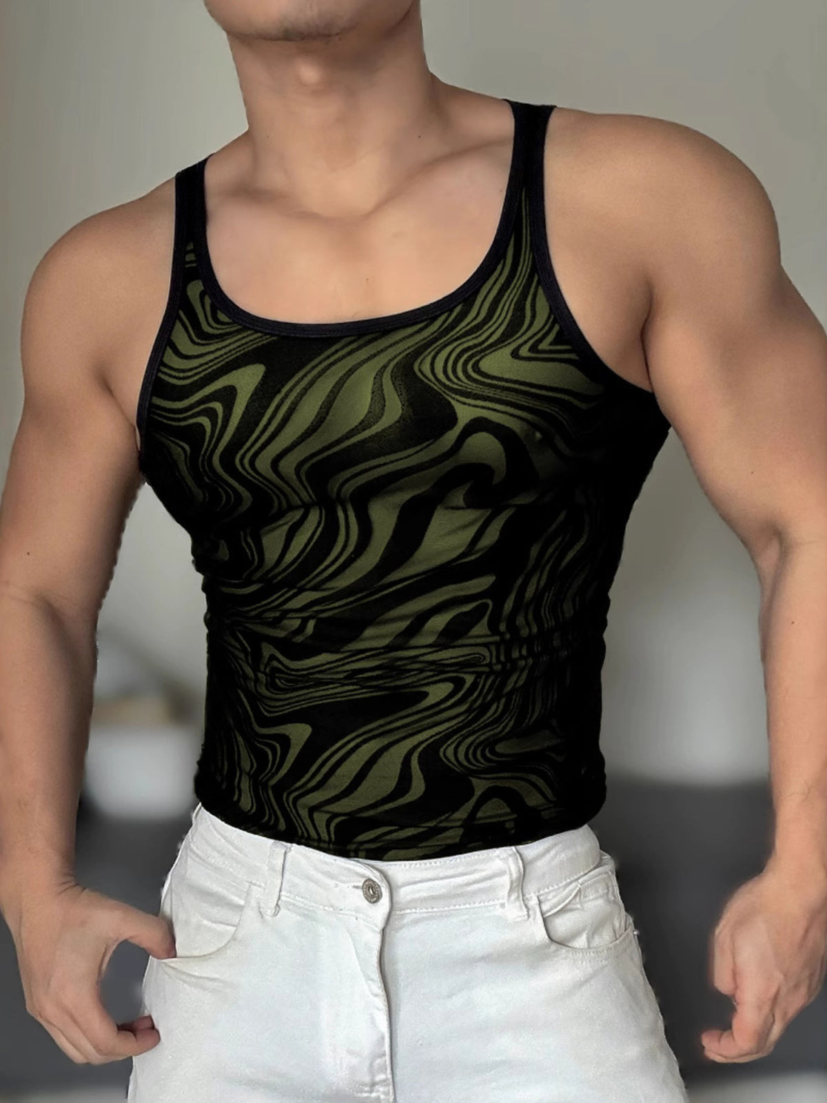 Men's Full Size Slim-Fit Abstract Print Tank Plus Size