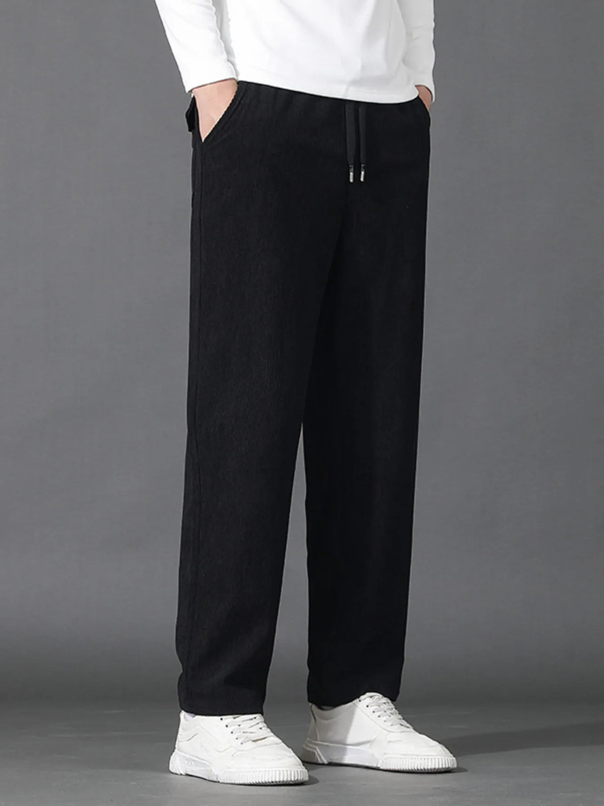 Men's Plus Size Drawstring Loose Fit Pants in Black
