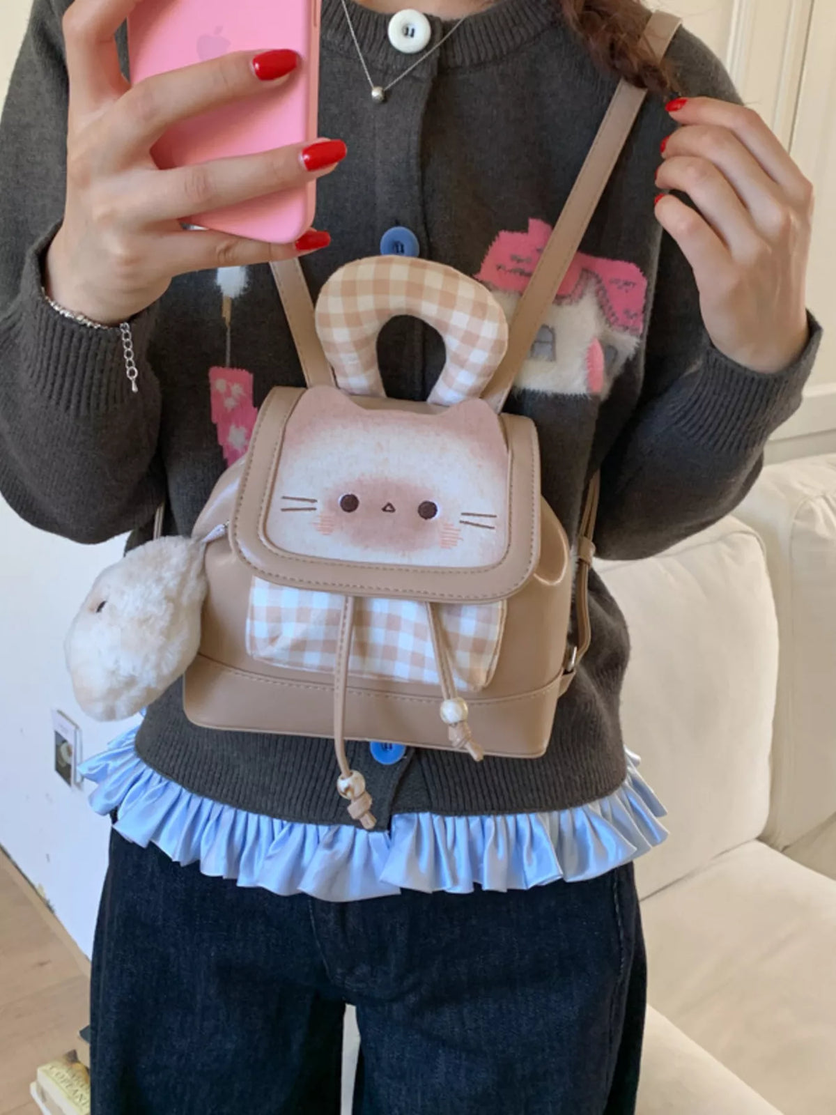 Cat Plaid Backpack Bag - Lilixa.store