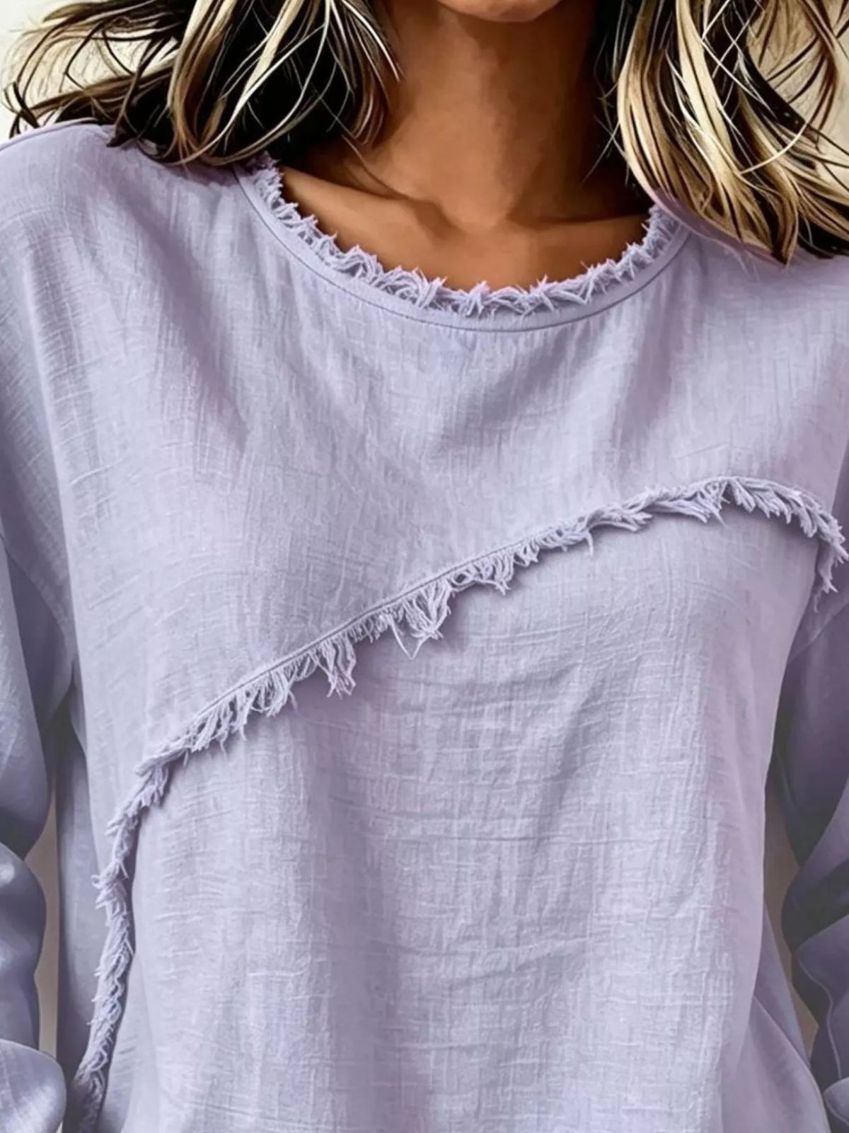 Frayed Hem Dropped Shoulder Blouse - Lilixa.store
