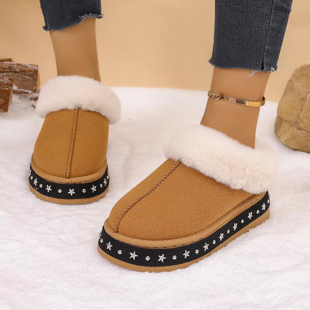 Faux Fur Lined Platform Ankle Boots - Lilixa.store