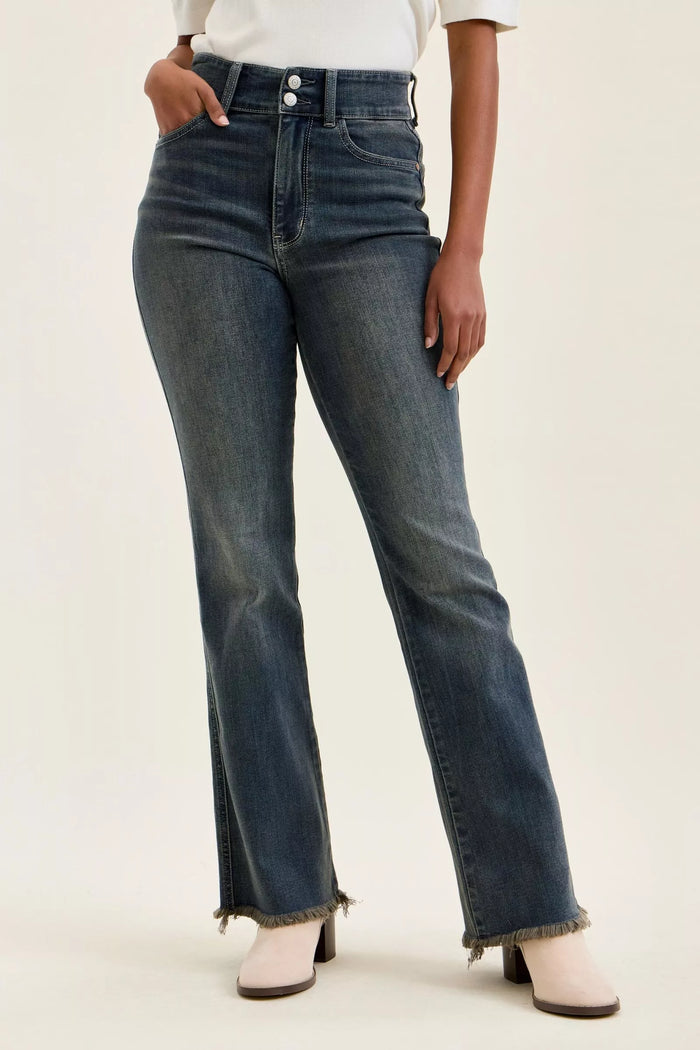 Judy Blue High Waist Double Button Frayed Hem Jeans - Lilixa.store