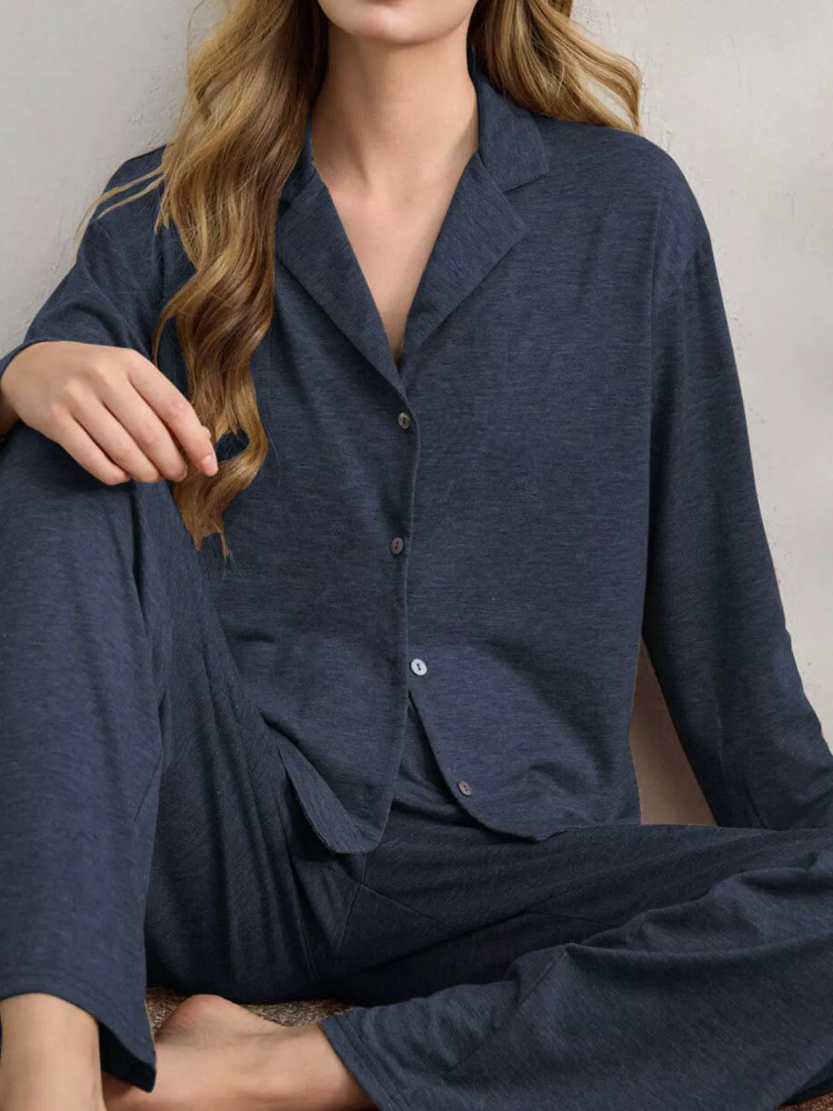 Button-Down Top and Wide-Leg Pants Lounge Set - Lilixa.store