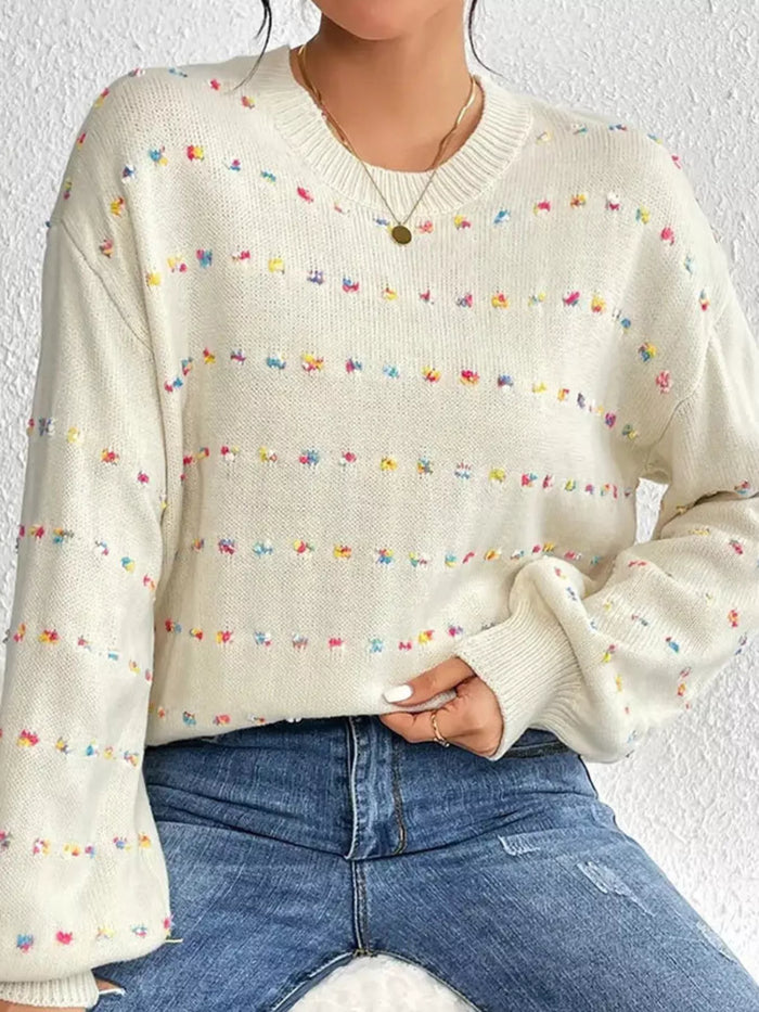 Multi-Color Confetti Dot Drop Shoulder Sweater in Apricot
