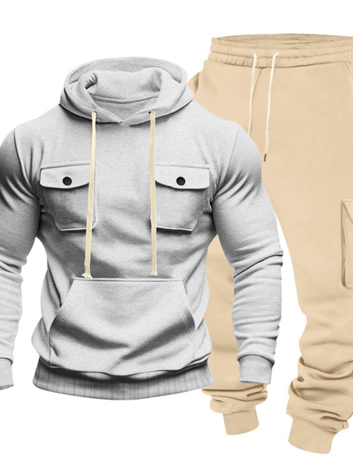 Men's Full Size Kangaroo Pocket Hoodie and Sweatpants Two-Piece Set Plus Size