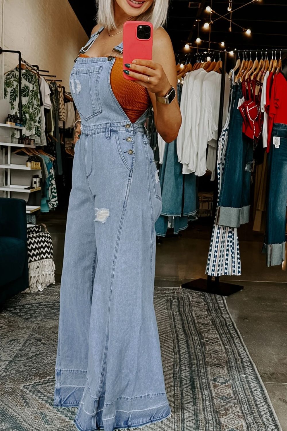 Distressed Wide Leg Denim Overalls - Lilixa.store