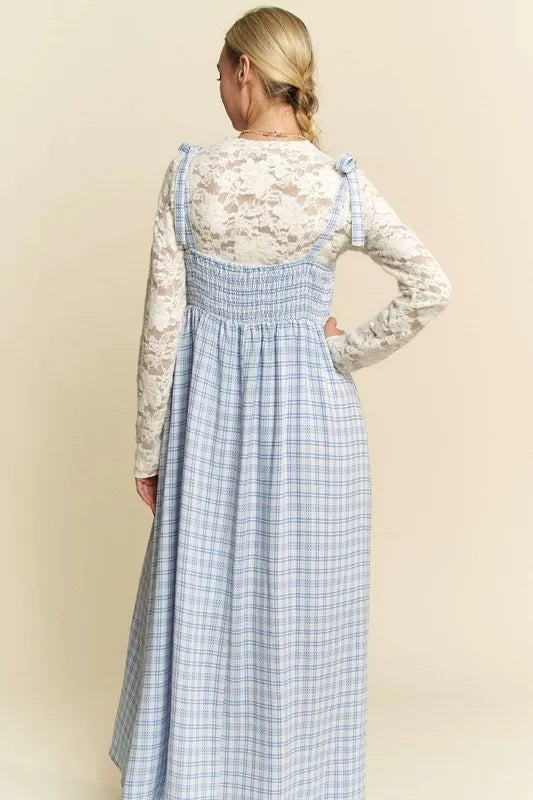 Davi & Dani Plaid Smocking Sleeveless Maxi Dress - Lilixa.store