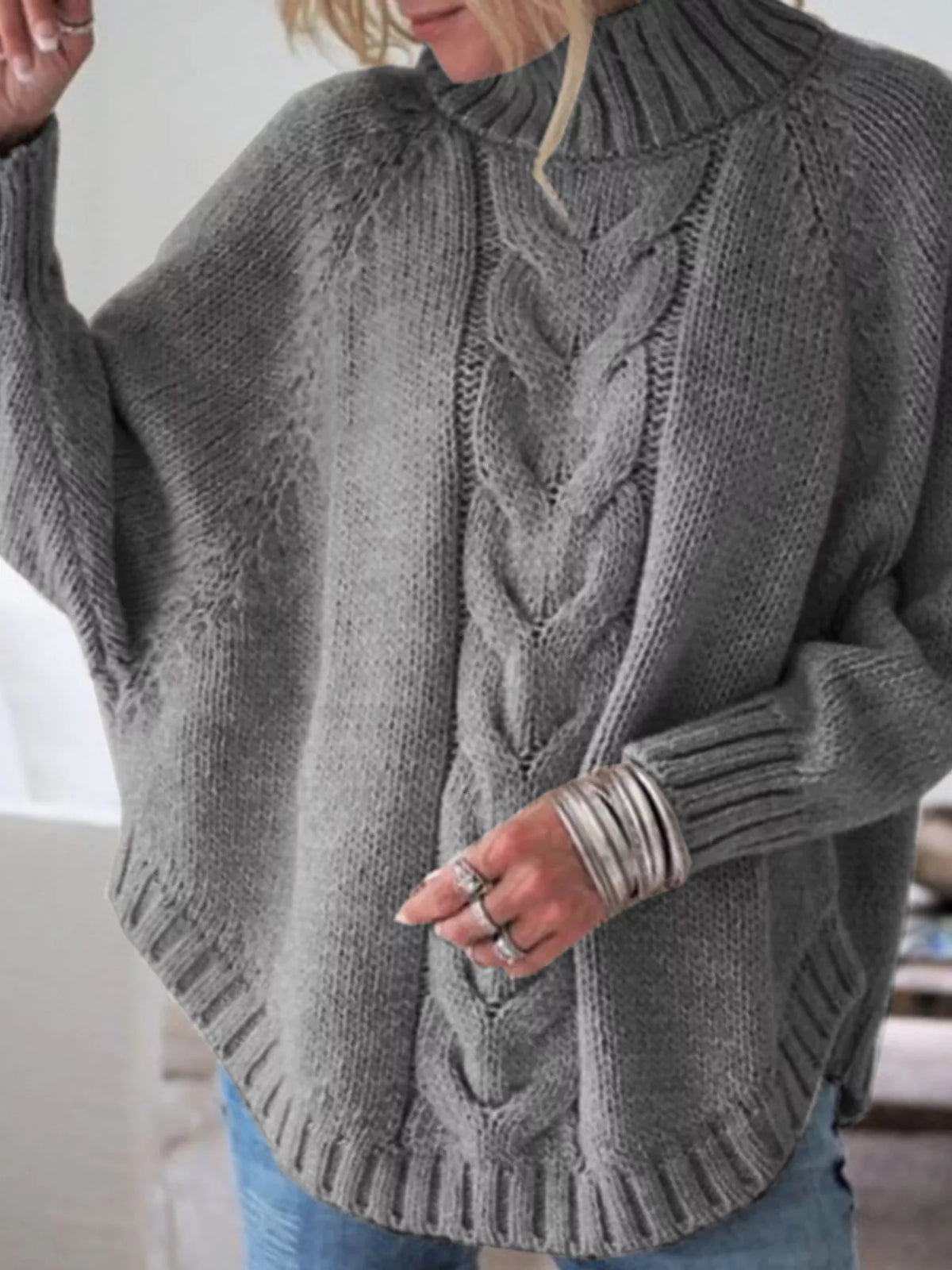 Cable-Knit Long Sleeve Sweater - Lilixa.store