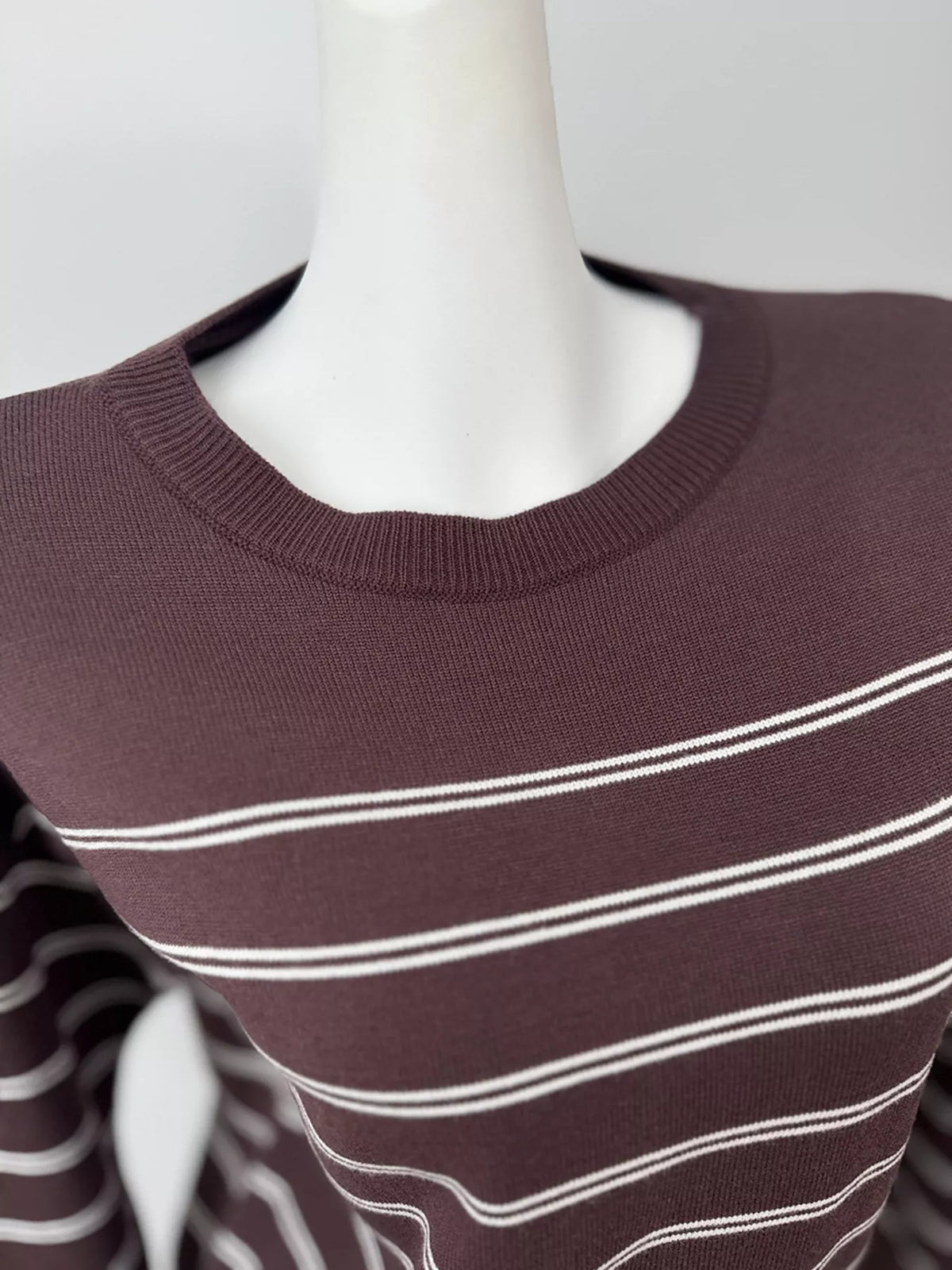 Classic Striped Crewneck Knit Top with Layered Sweater Detail, view 25