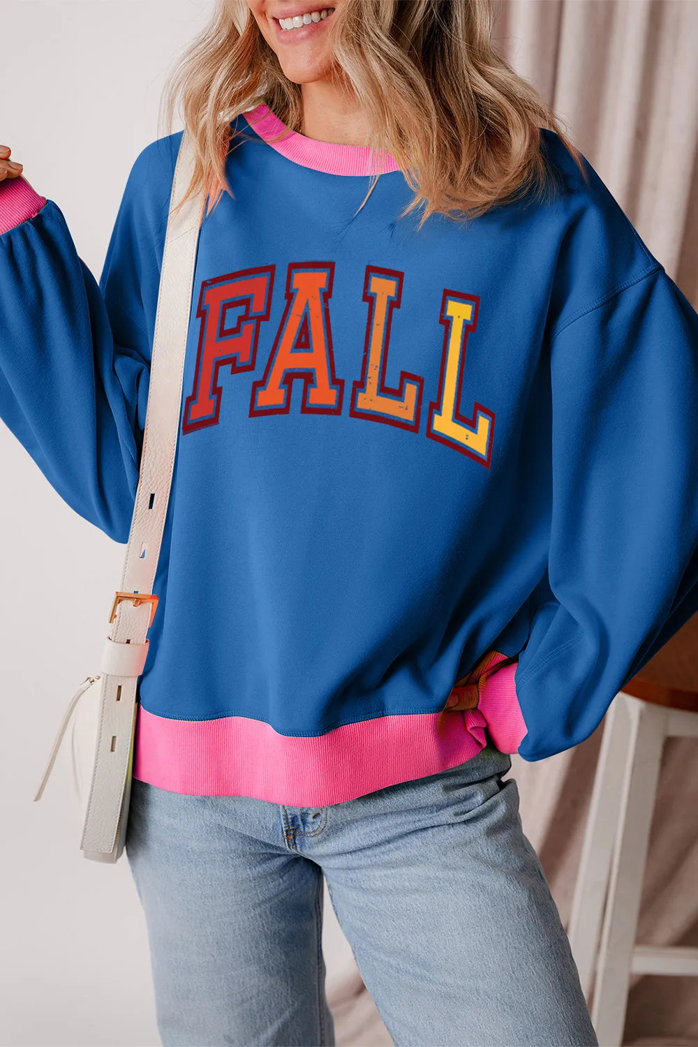 Letter Graphic Contrast Long Sleeve Sweatshirt - Lilixa.store