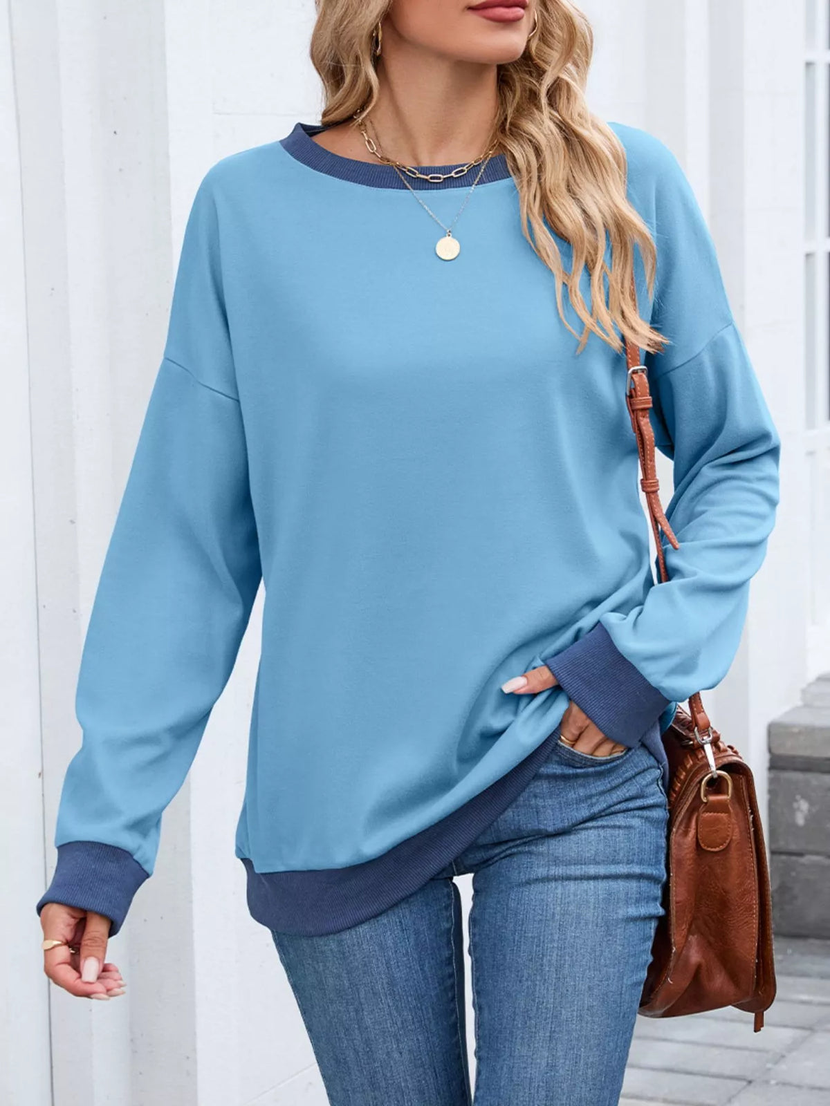 Contrast Trim Long Sleeve Sweatshirt, view 2