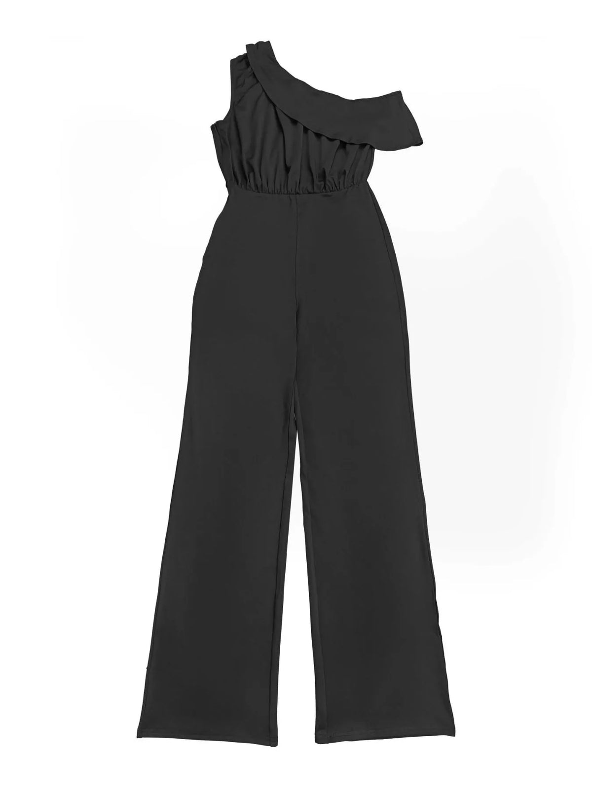 One-Shoulder Draped Wide Leg Jumpsuit