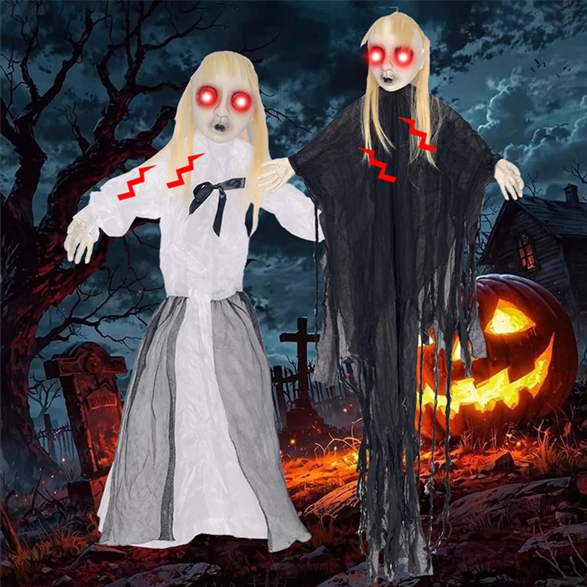 Halloween Hanging Ghost with Glowing Eyes
