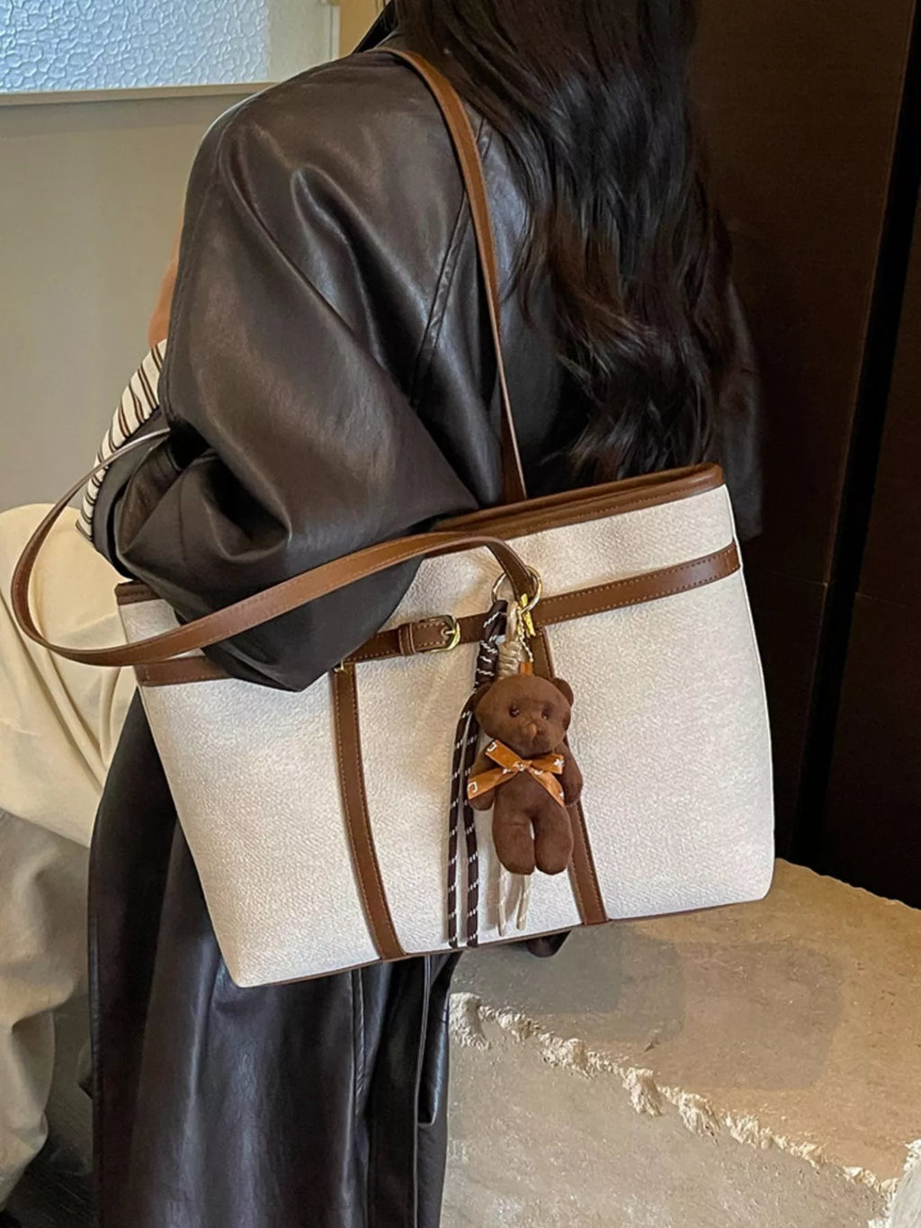 Decorative Buckle Tote Bag in Off-white