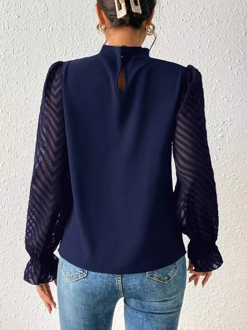 Mock Neck Flounce Sleeve Blouse - Lilixa.store