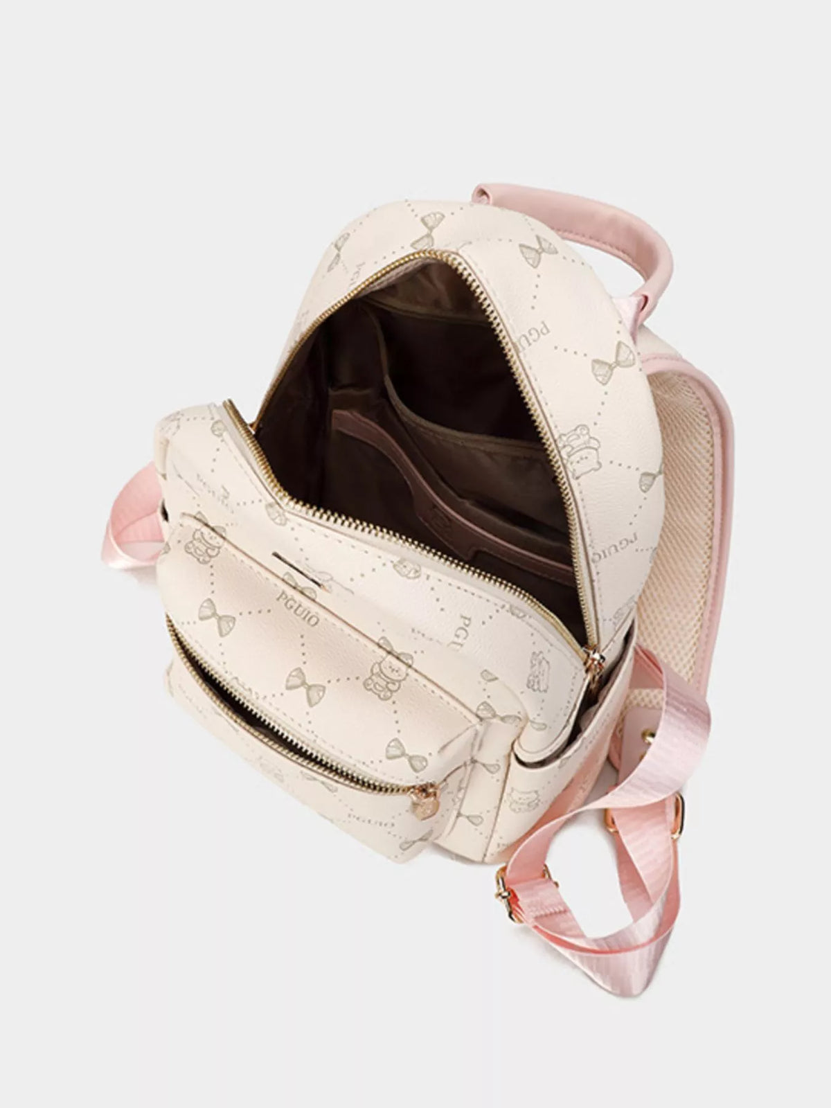 Bear Print PU Leather Backpack Bag, view 5