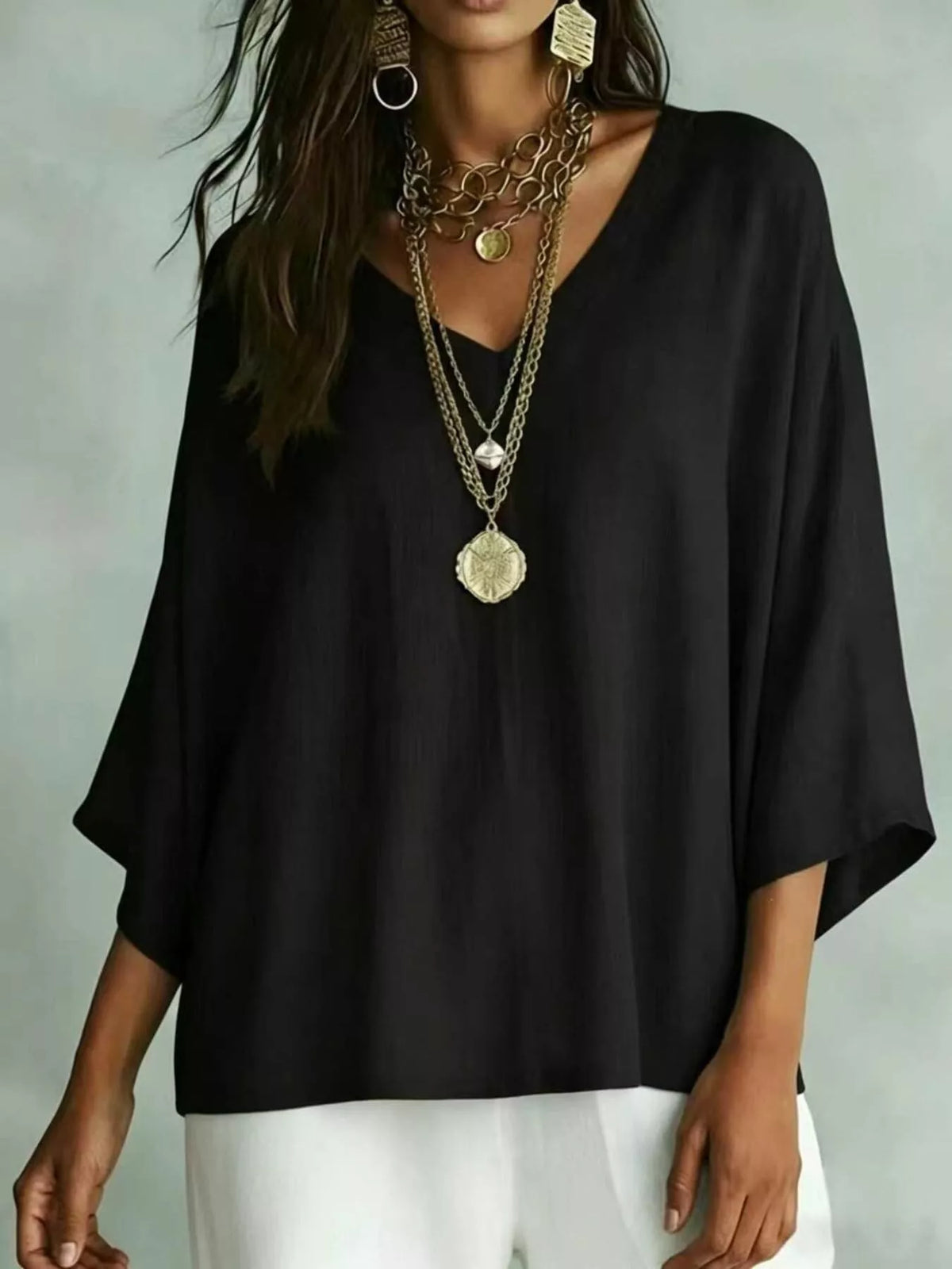 Full Size V-Neck Loose Fit T-Shirt Plus Size