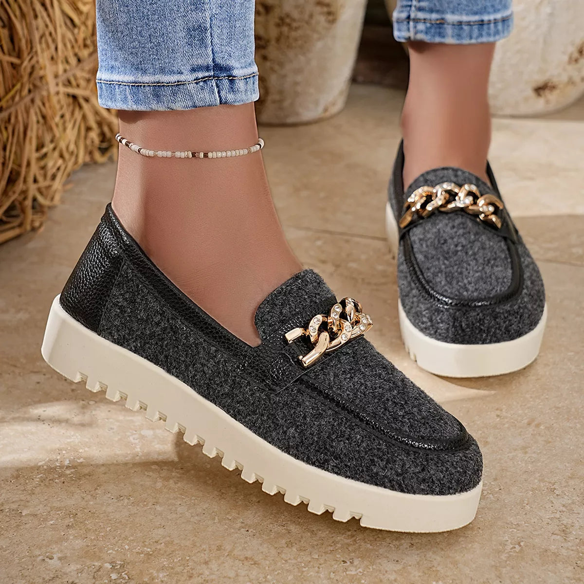 Round Toe Platform Slip-Ons