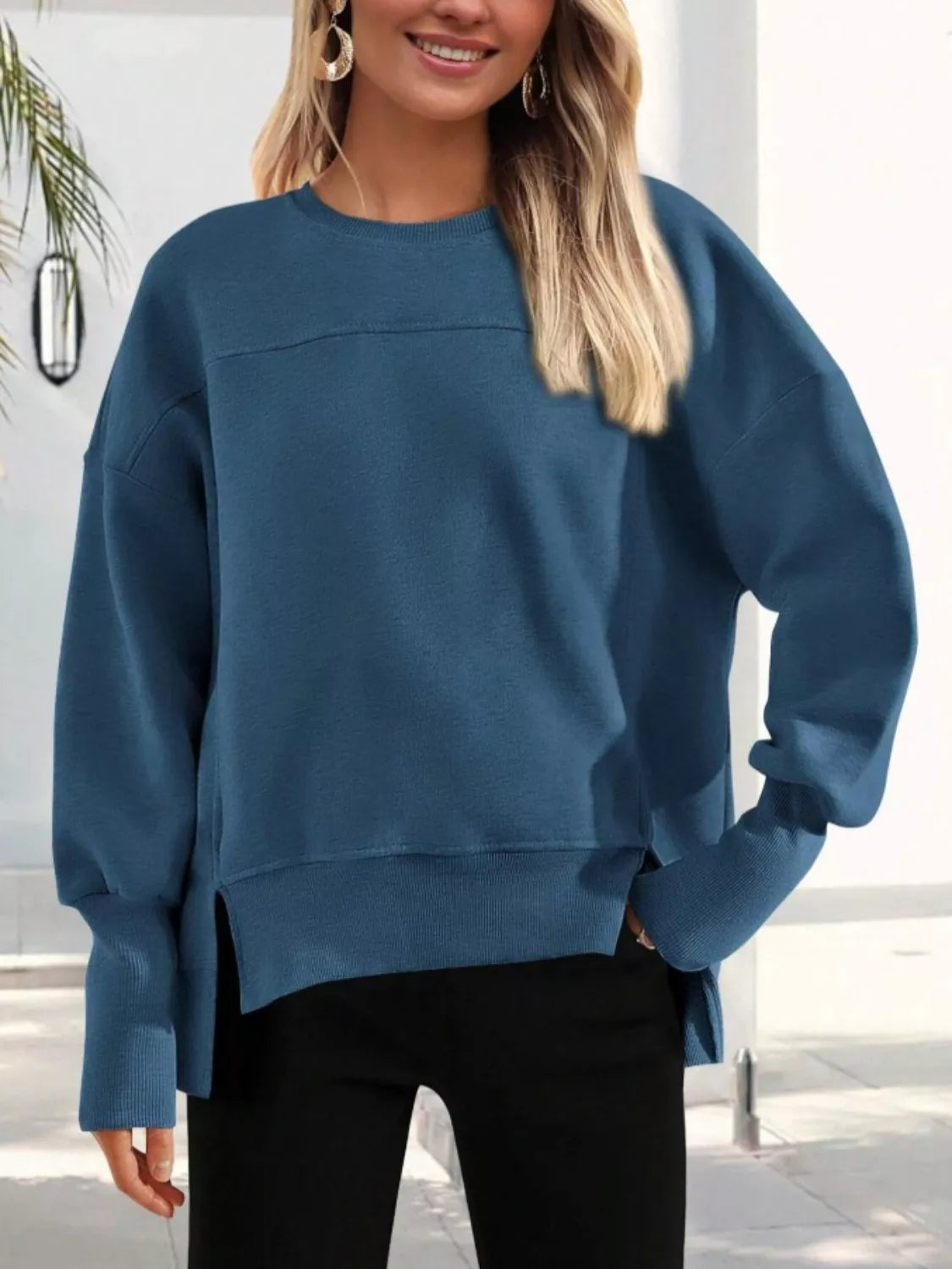 Casual Loose Side Slit Sweatshirt - Lilixa.store