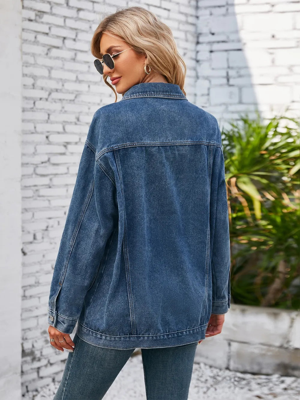 Button Up Long Sleeve Denim Jacket - Lilixa.store