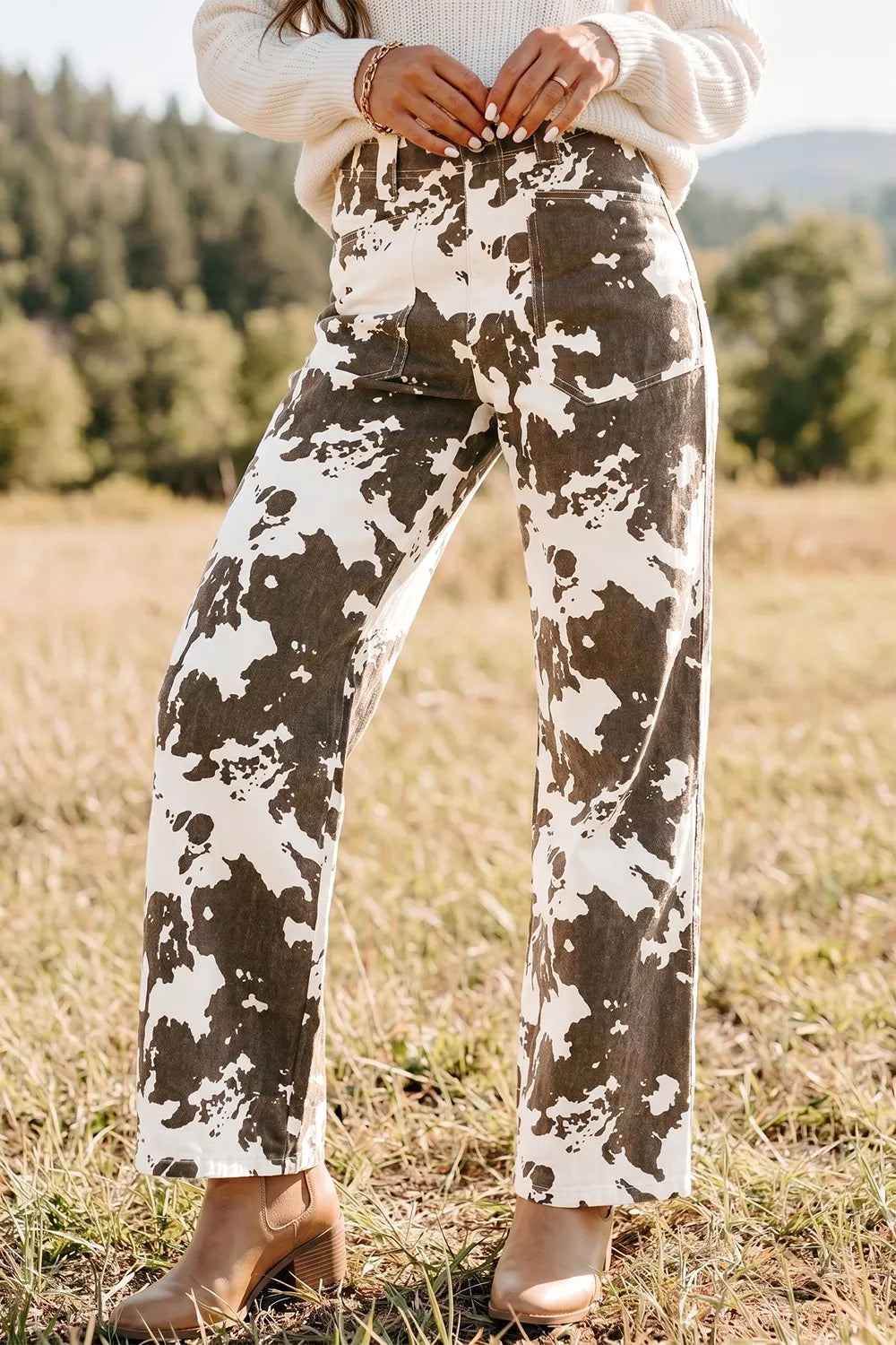 Abstract Pattern Regular Fit Full-Length Western Style Jeans - Lilixa.store