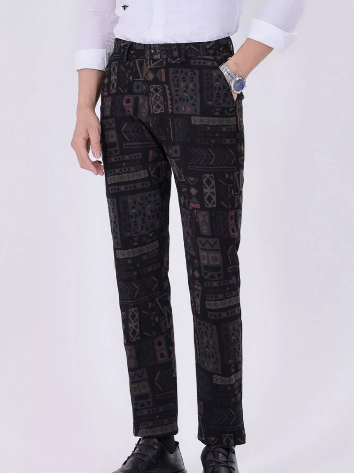 Men's Printed Casual Pants in Black, view 2