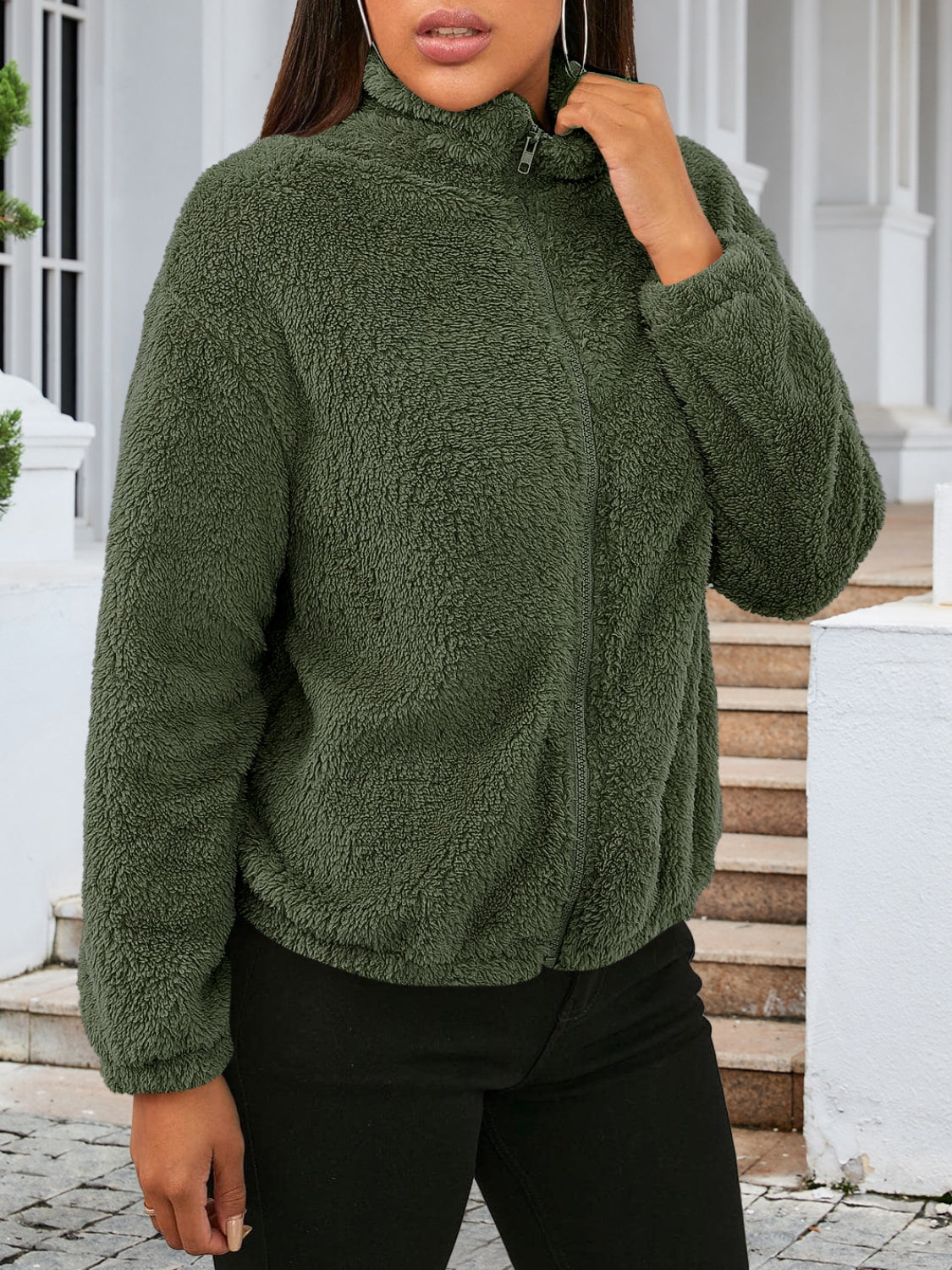 Zip Up Turtleneck Long Sleeve Jacket, view 2