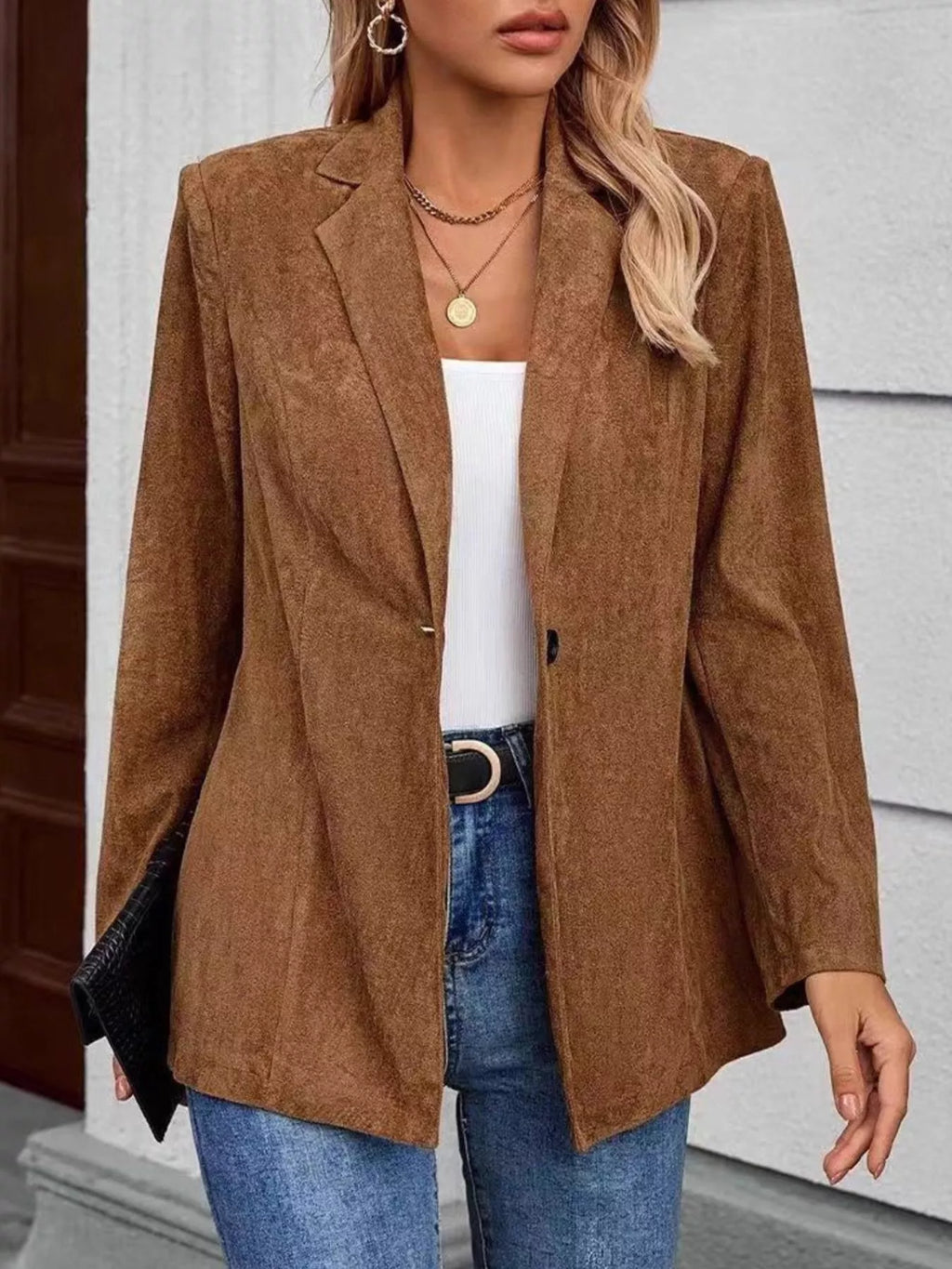 Lapel Collar Single-Button Blazer - Lilixa.store