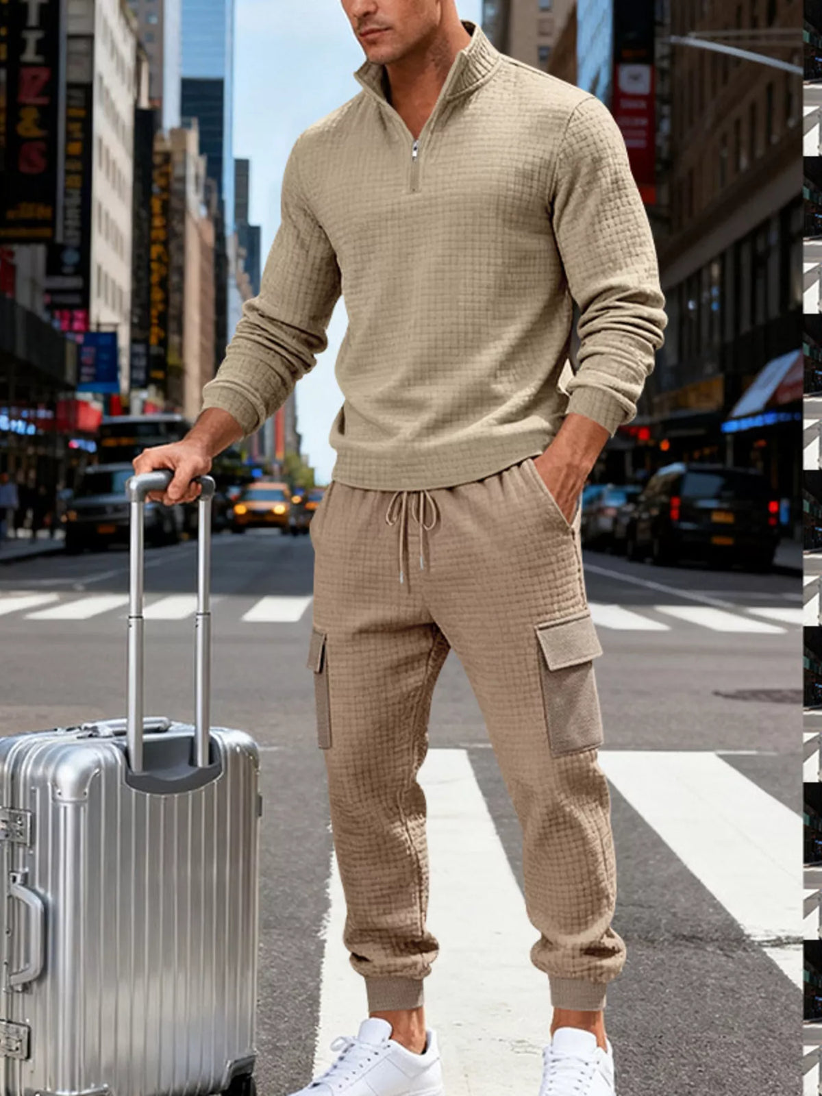 Men's Full Size Quarter-Zip Top and Cargo Joggers Set Plus Size - Lilixa.store