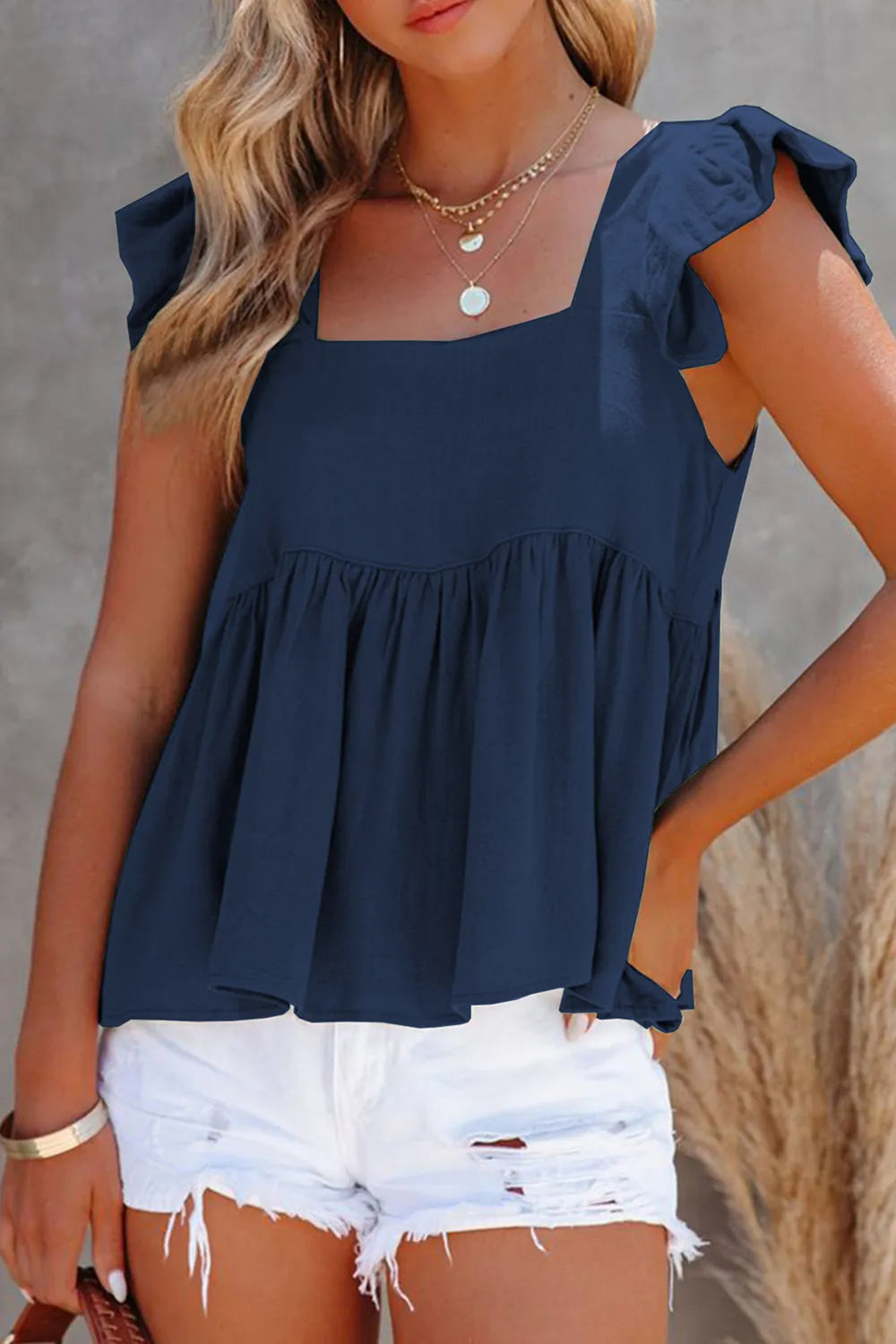 Full Size Ruffled Square Neck Cap Sleeve Blouse - Lilixa.store