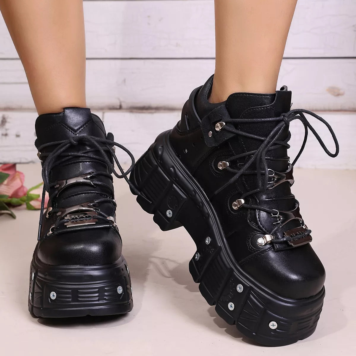 Platform Lace-Up Chunky Leather Shoes - Lilixa.store