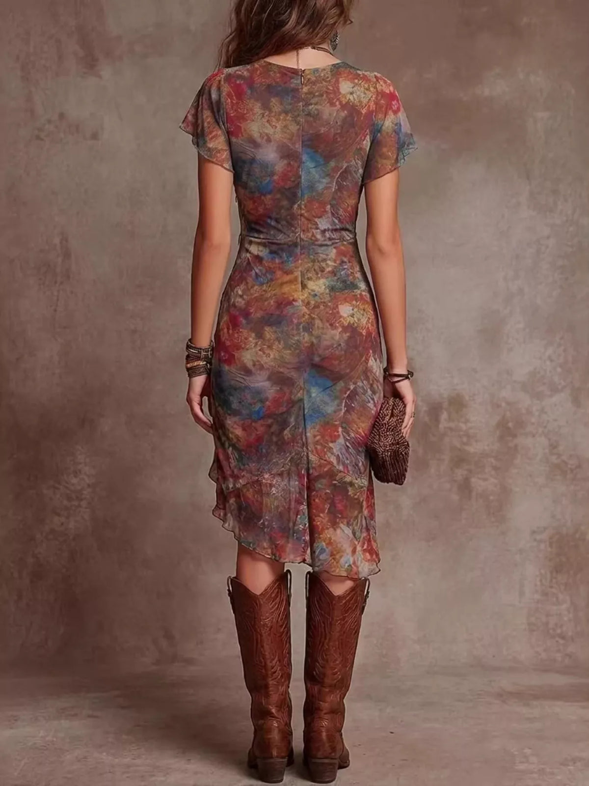 Floral Print V-Neck Midi Dress with High Slit - Lilixa.store
