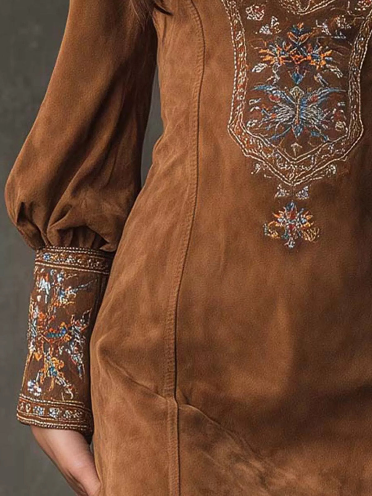Embroidered Lantern Sleeve Mini Dress