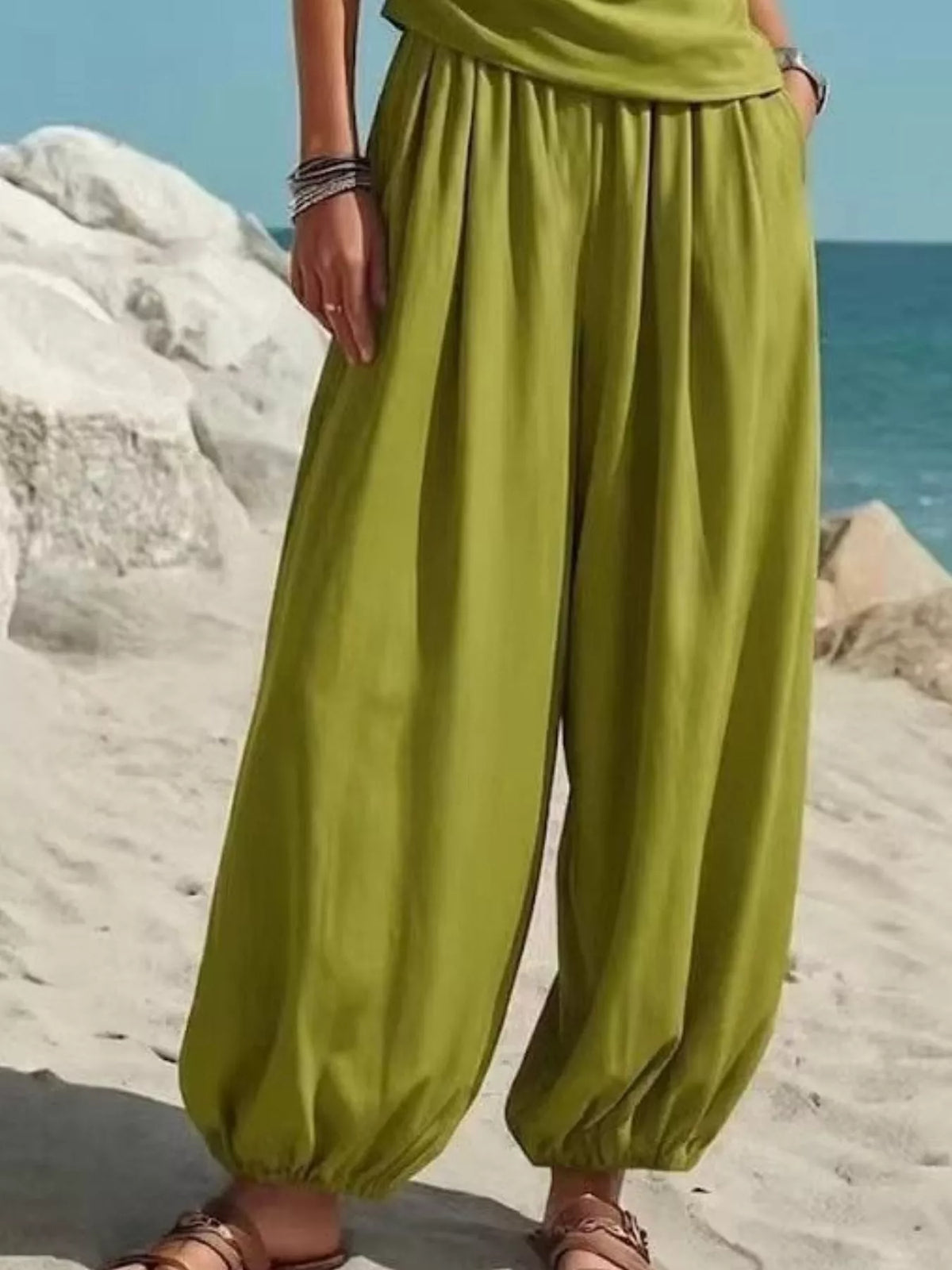 Full Size One-Shoulder Sleeveless Top and Harem Pants Set Plus Size - Lilixa.store