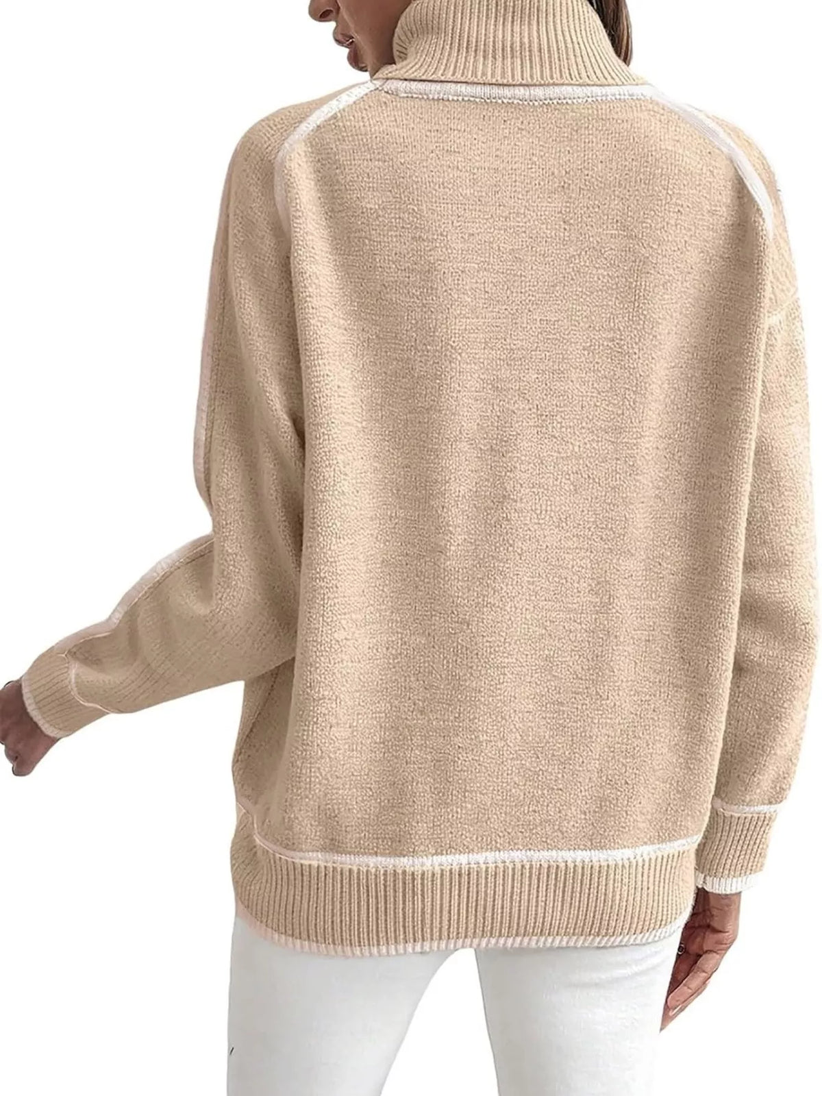 Full Size Contrast Trim Ribbed Hem Turtleneck Sweater Plus Size