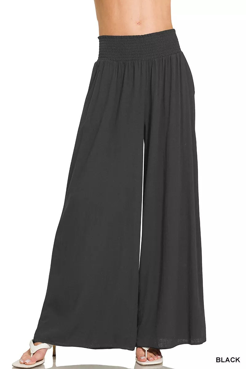 Zenana Smocked Waistband Wide Leg Lounge Pants - Lilixa.store