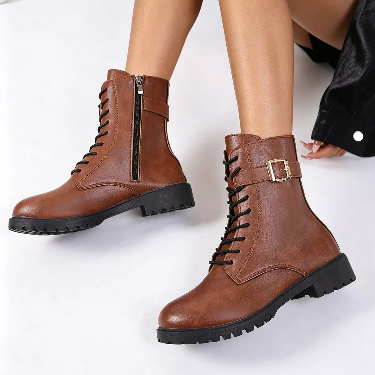 Round Toe Lace Up Boots - Lilixa.store