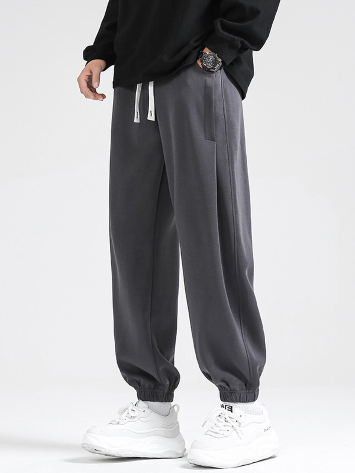 Men's Plus Size Drawstring Loose Fit Joggers in Dark Gray