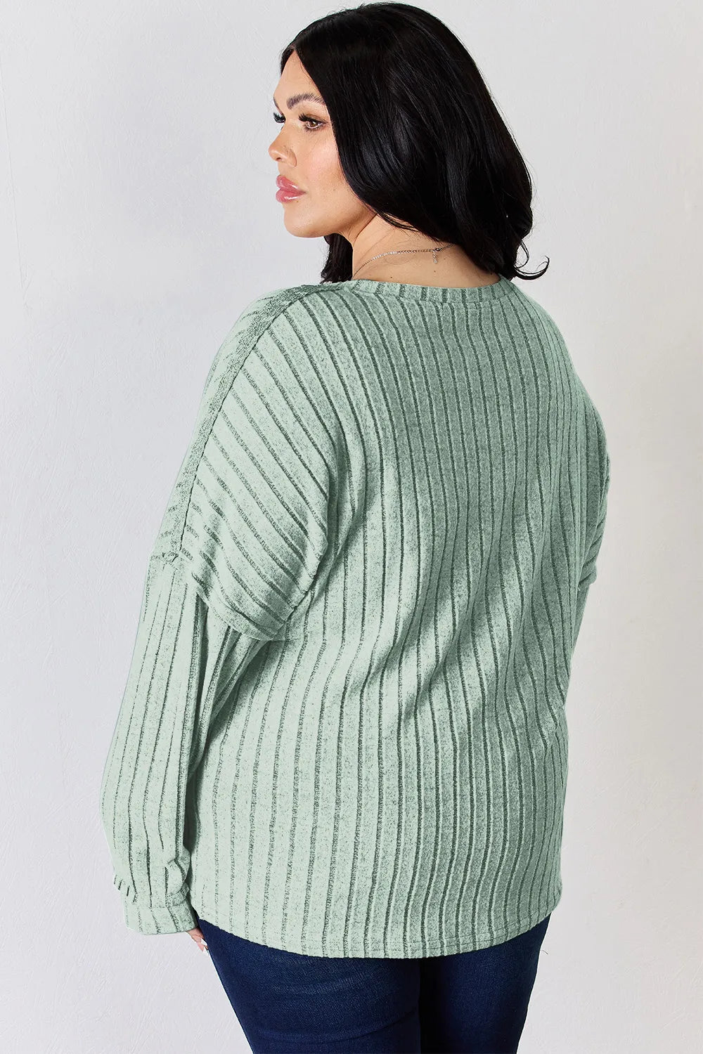 Basic Bae Full Size Ribbed Half Button Long Sleeve T-Shirt - Lilixa.store