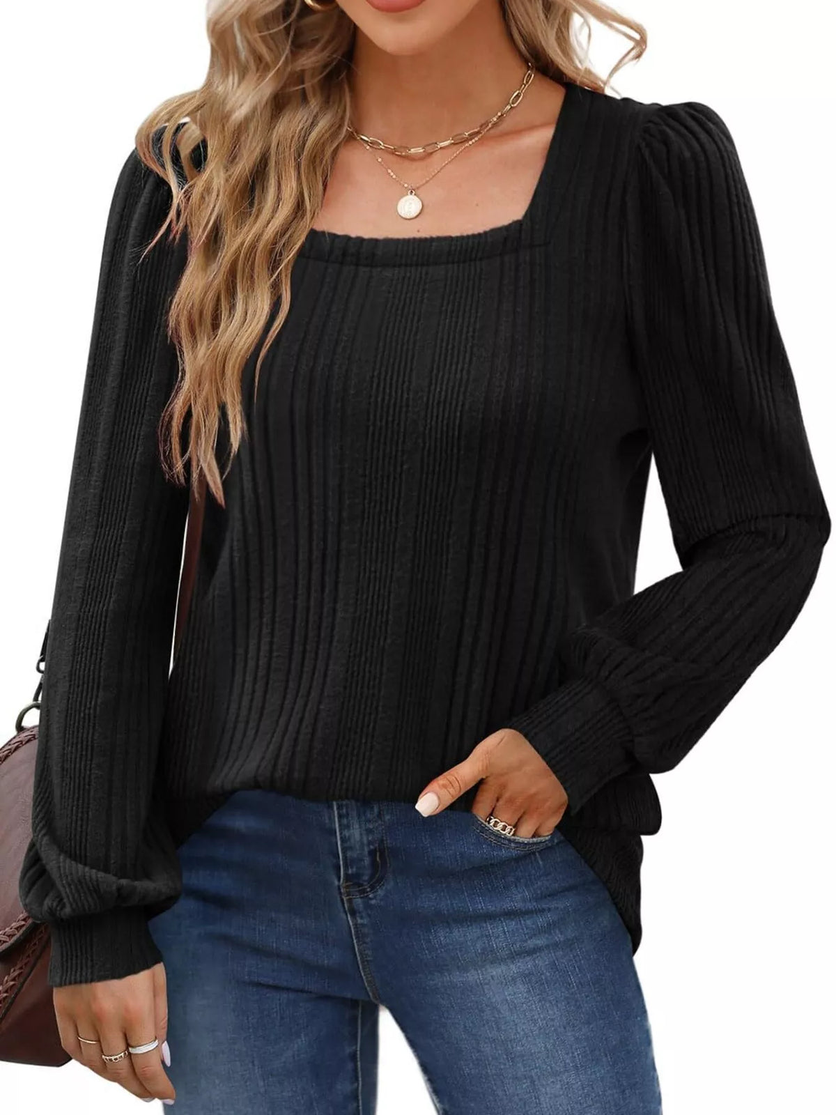 Full Size Square Neck Ribbed Knit Top Plus Size - Lilixa.store