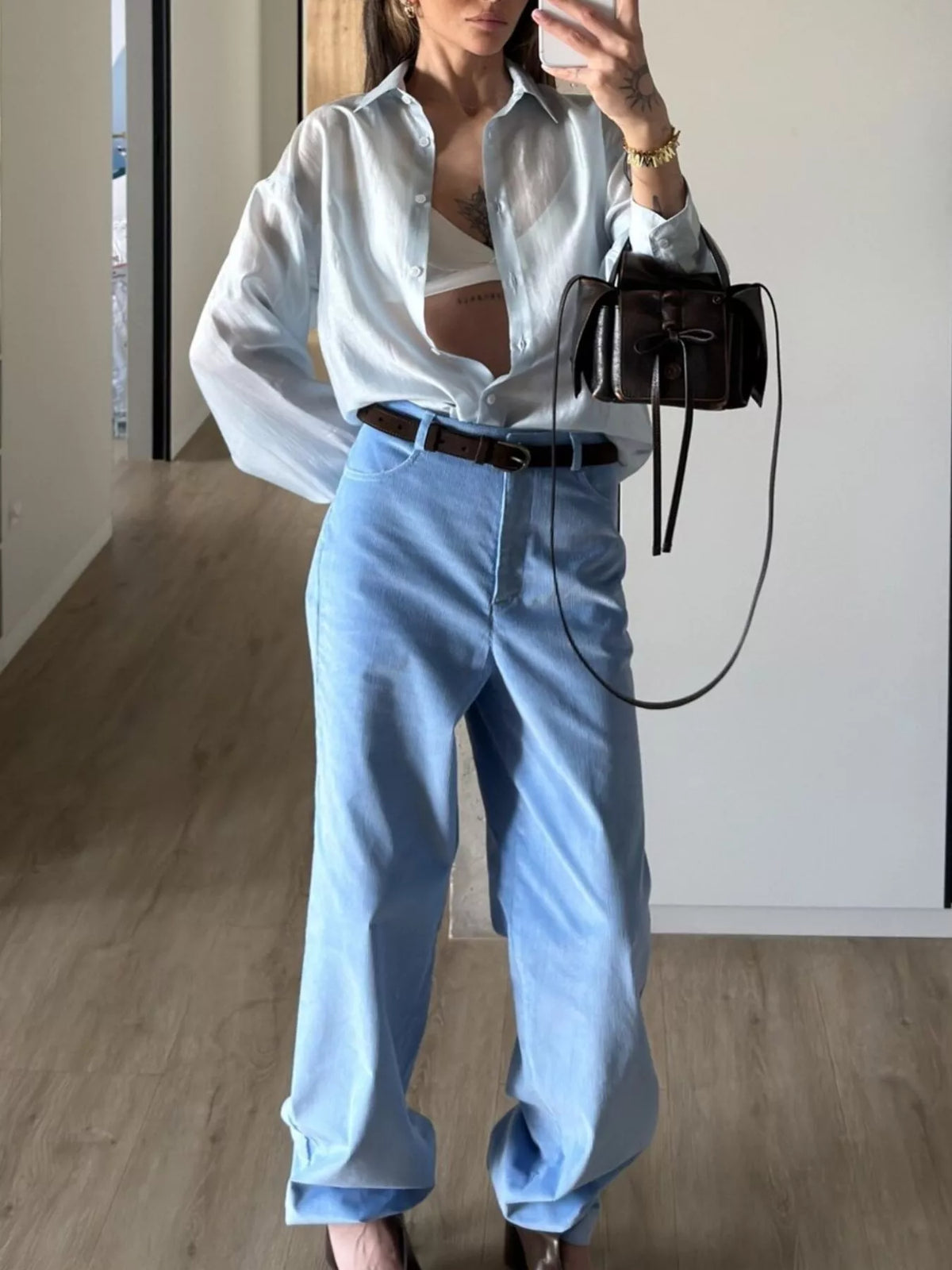Sheer Oversized Button-Up Shirt, view 11