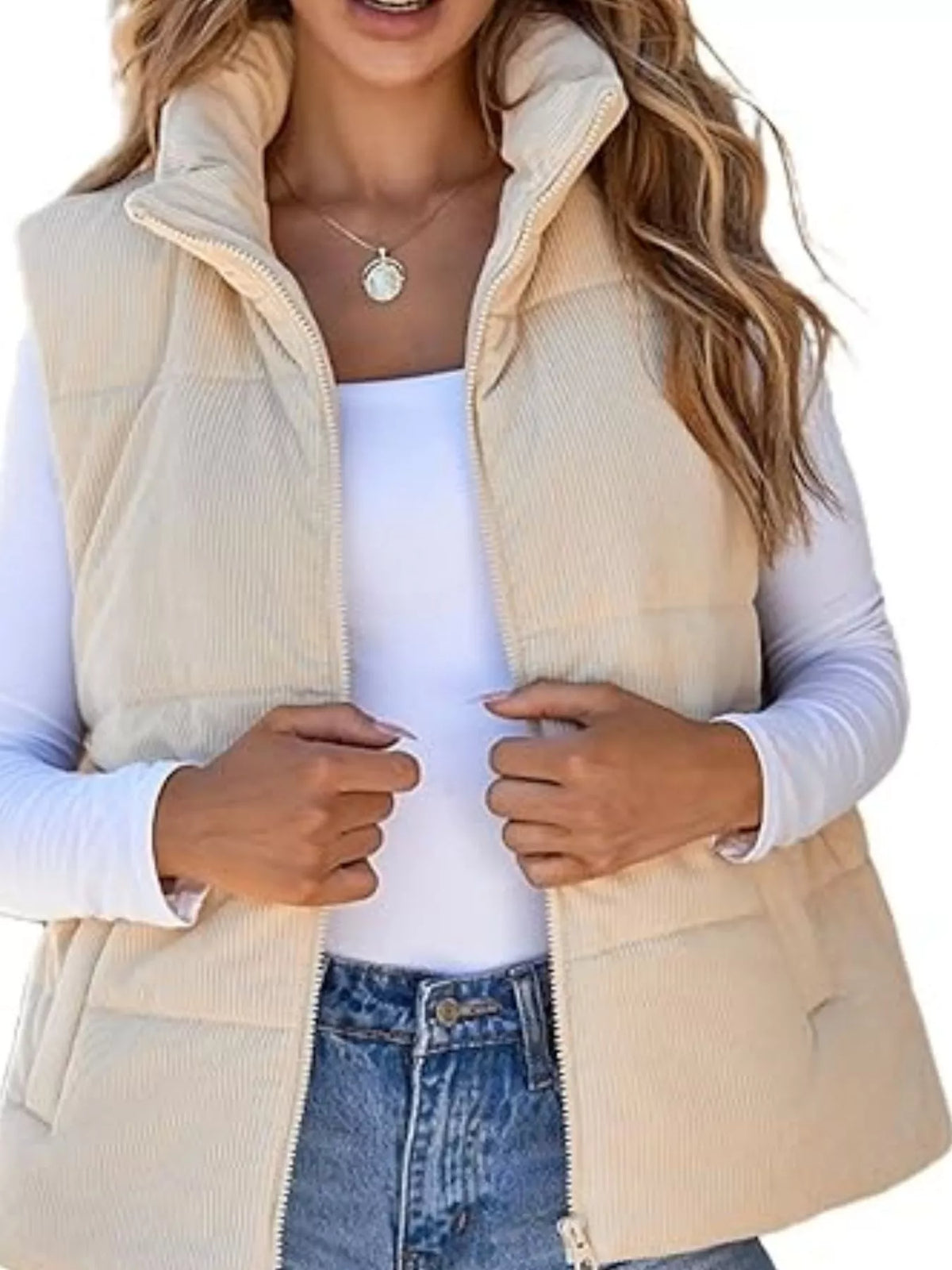 Corduroy Zip Up Vest Coat - Lilixa.store