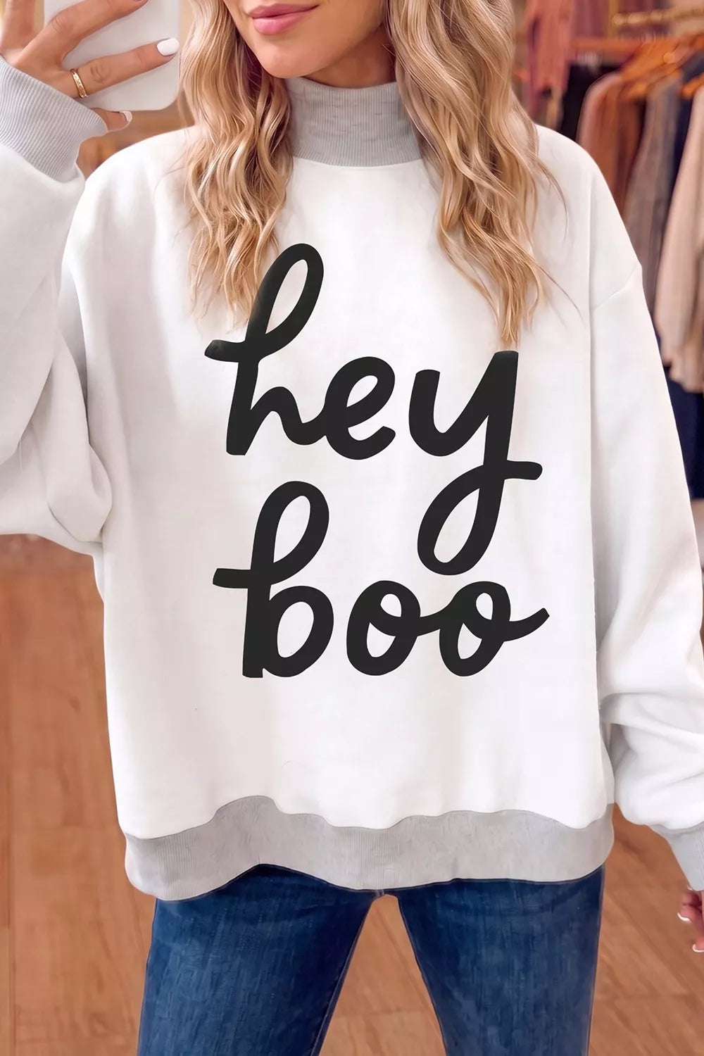 Reversible Halloween Graphic Mock Neck Tunic Sweatshirt - Lilixa.store