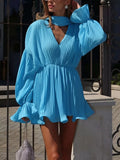 Full Size Pleated Long Sleeve Mini Dress Plus Size - Lilixa.store