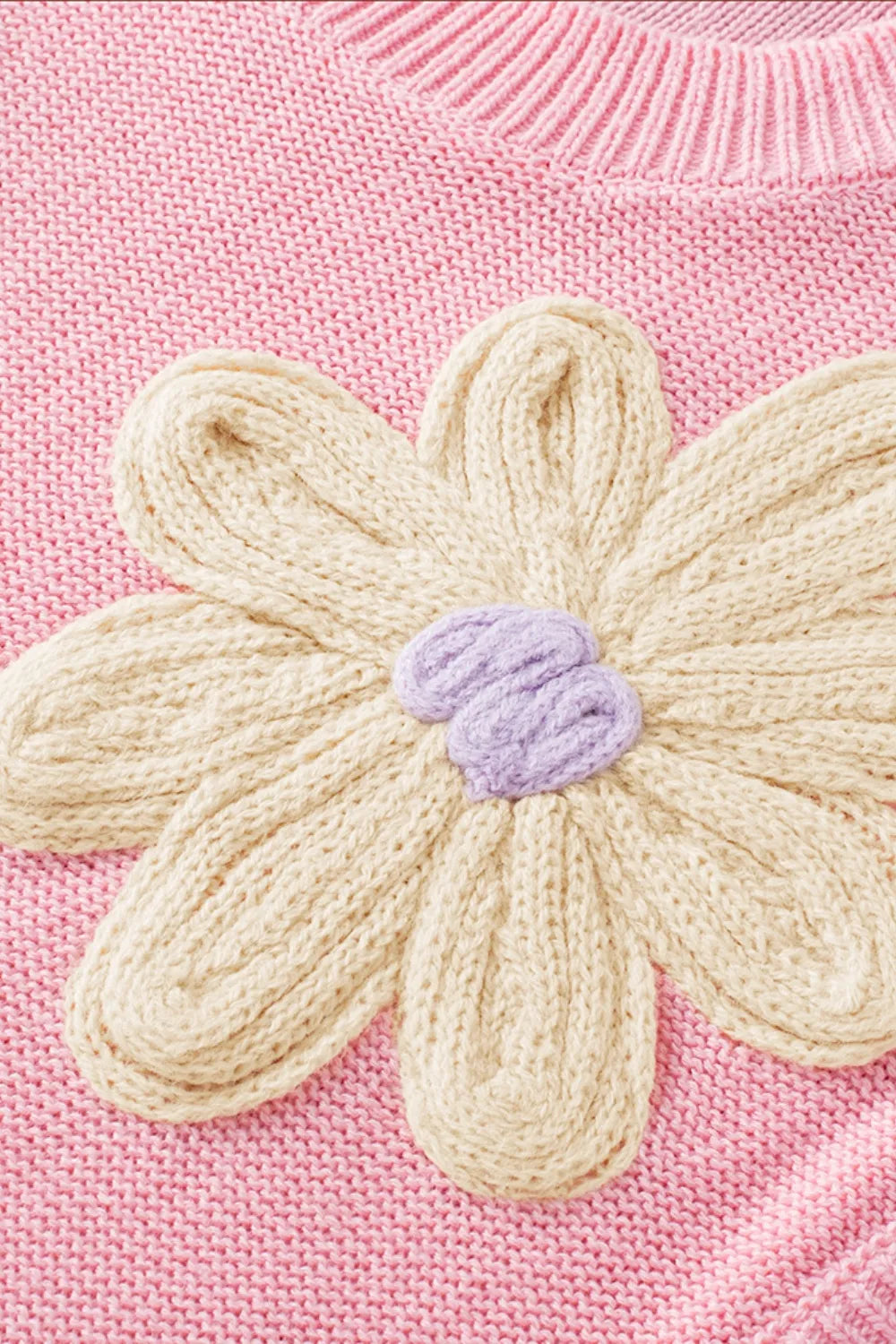 Crochet Flower Round Neck Sweater Vest, view 9